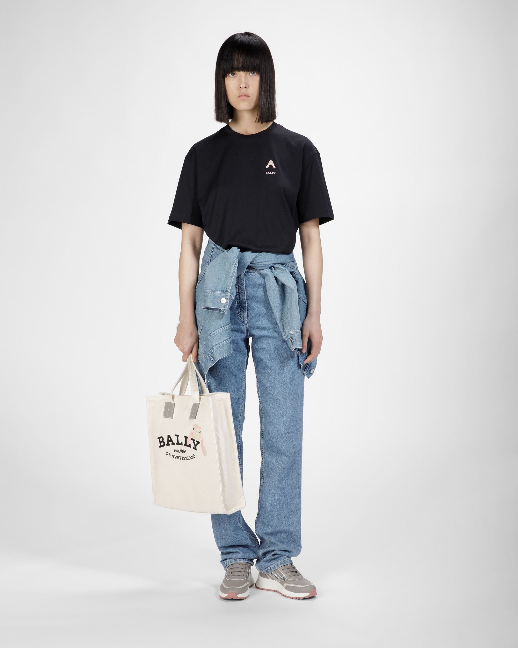 Cotton Rabbit Motif T-Shirt In Black - Women's - Bally - 04