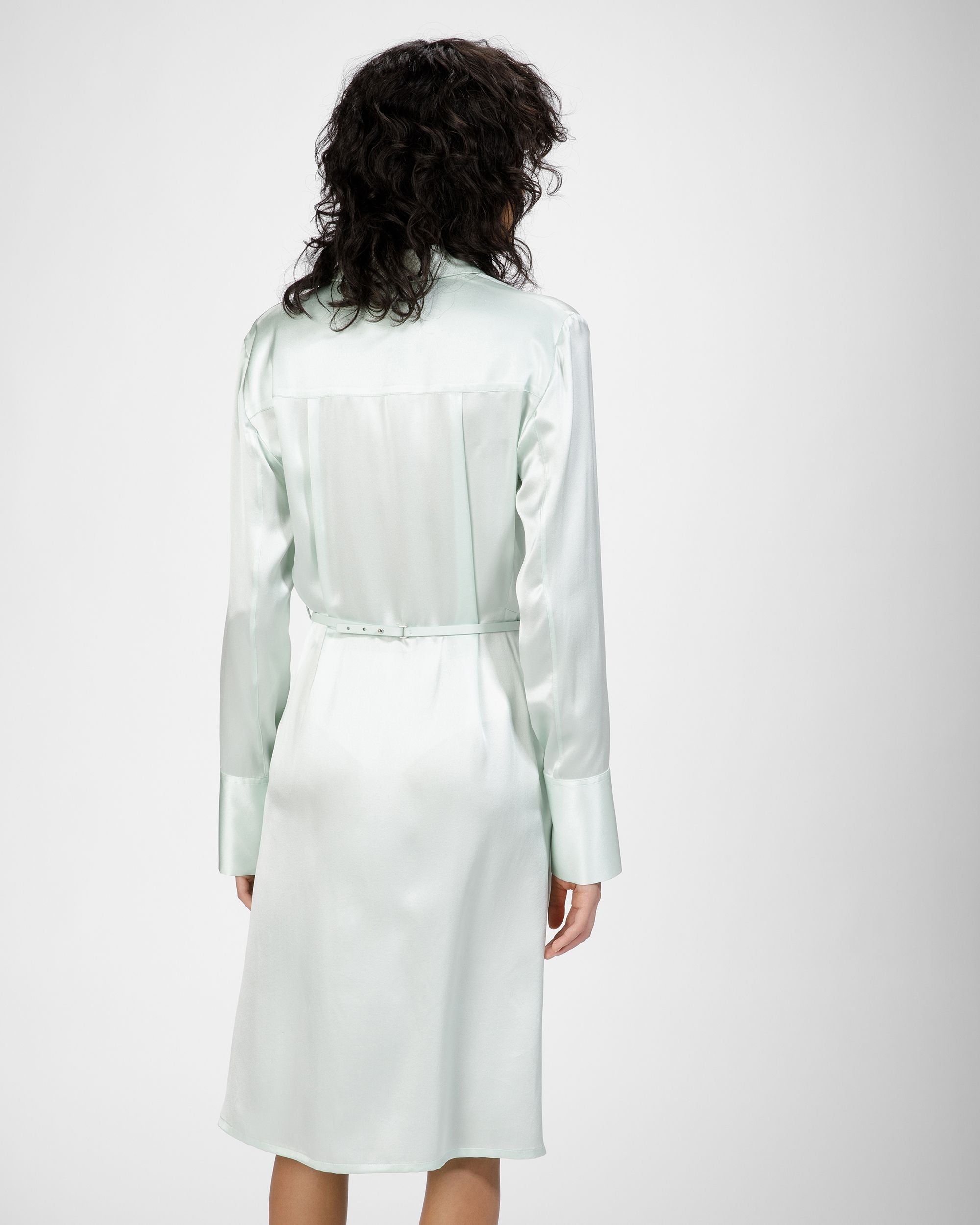 Silk Shirt Dress In Light Blue - Women's - Bally - 02