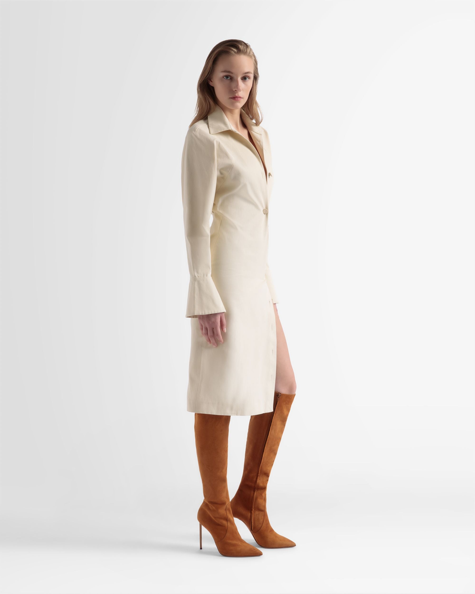 Cotton Shirt Dress In Off-White - Women's - Bally - 04