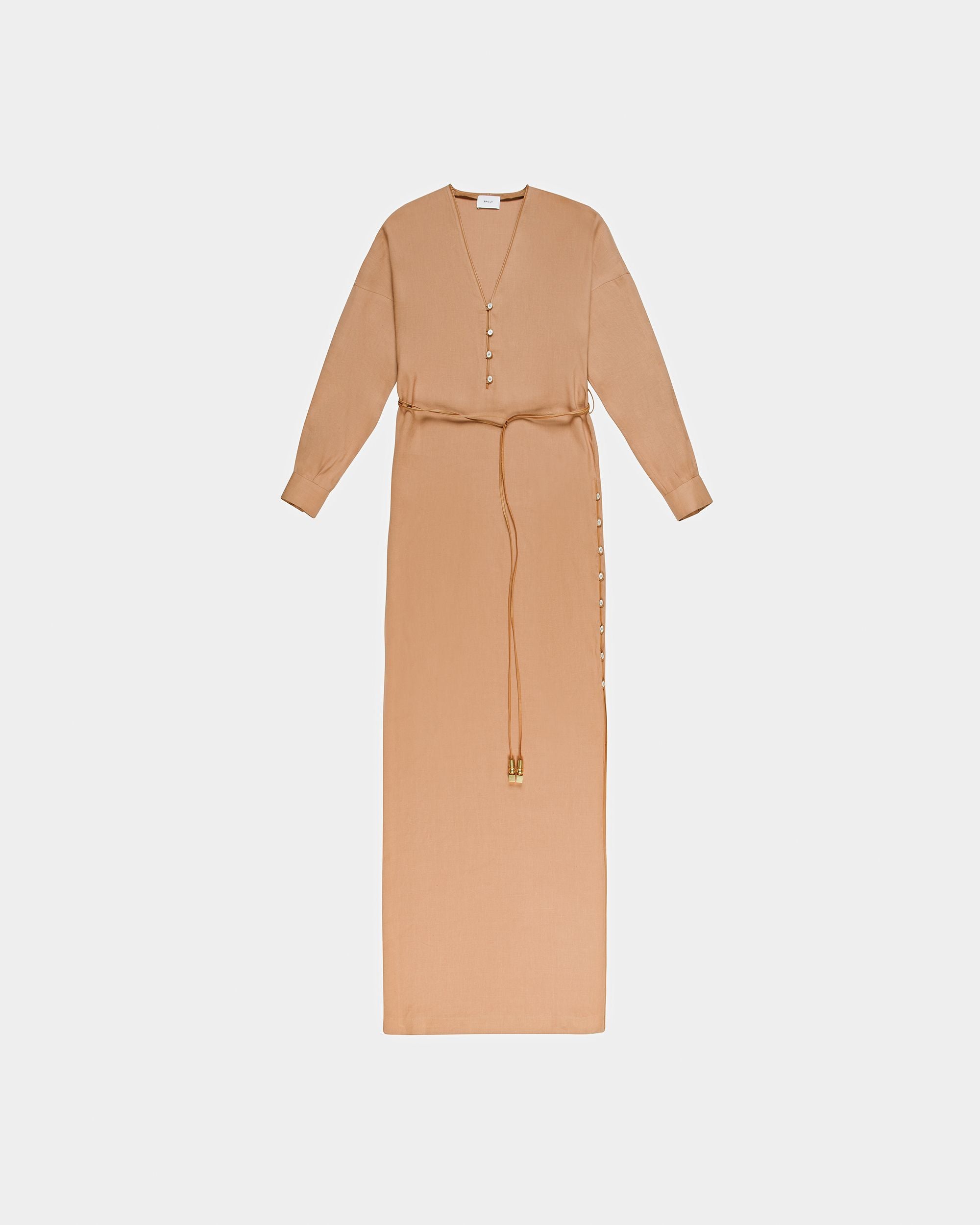 Long Sleeve Linen Maxi Dress In Desert - Women's - Bally - 05