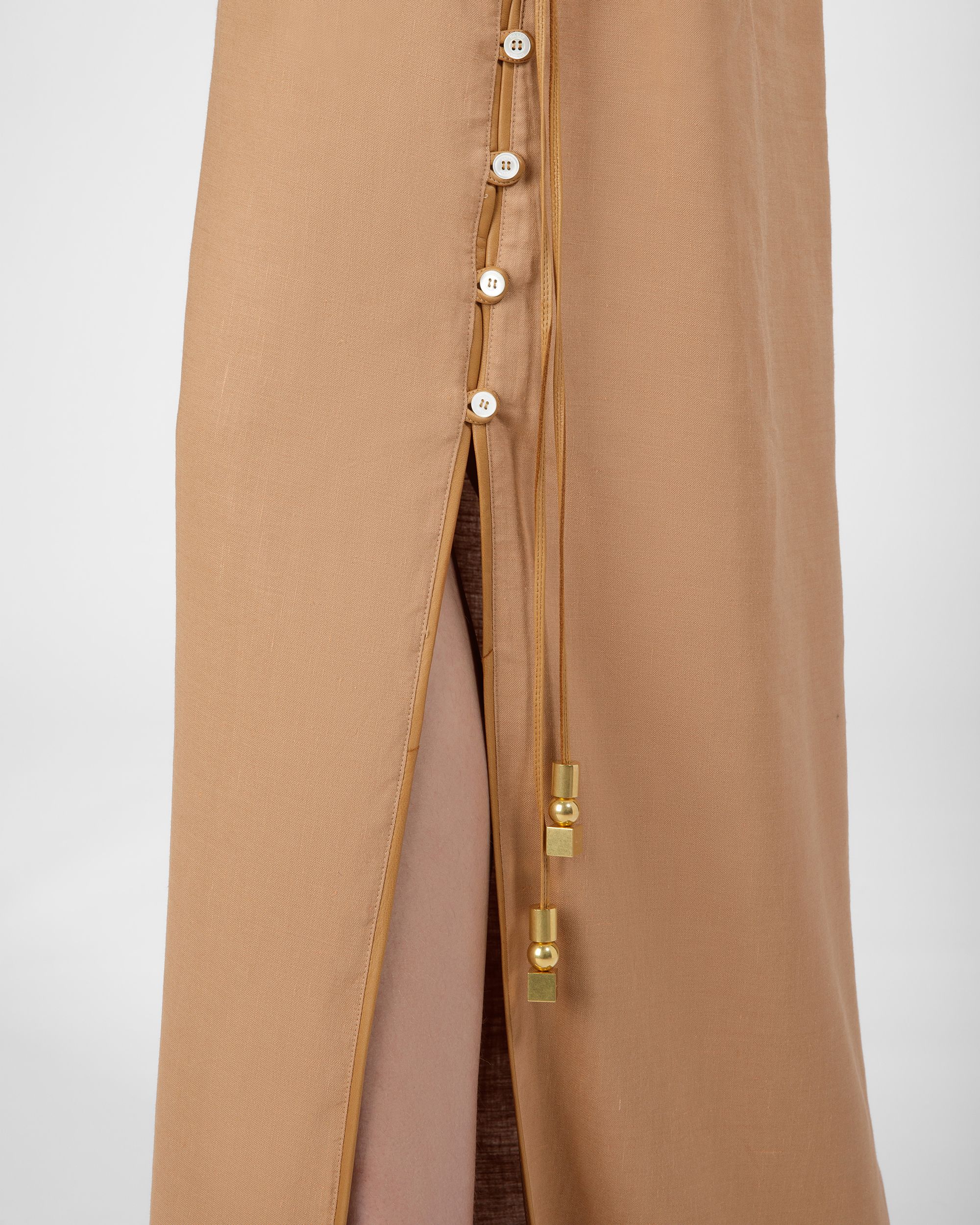 Long Sleeve Linen Maxi Dress In Desert - Women's - Bally - 06