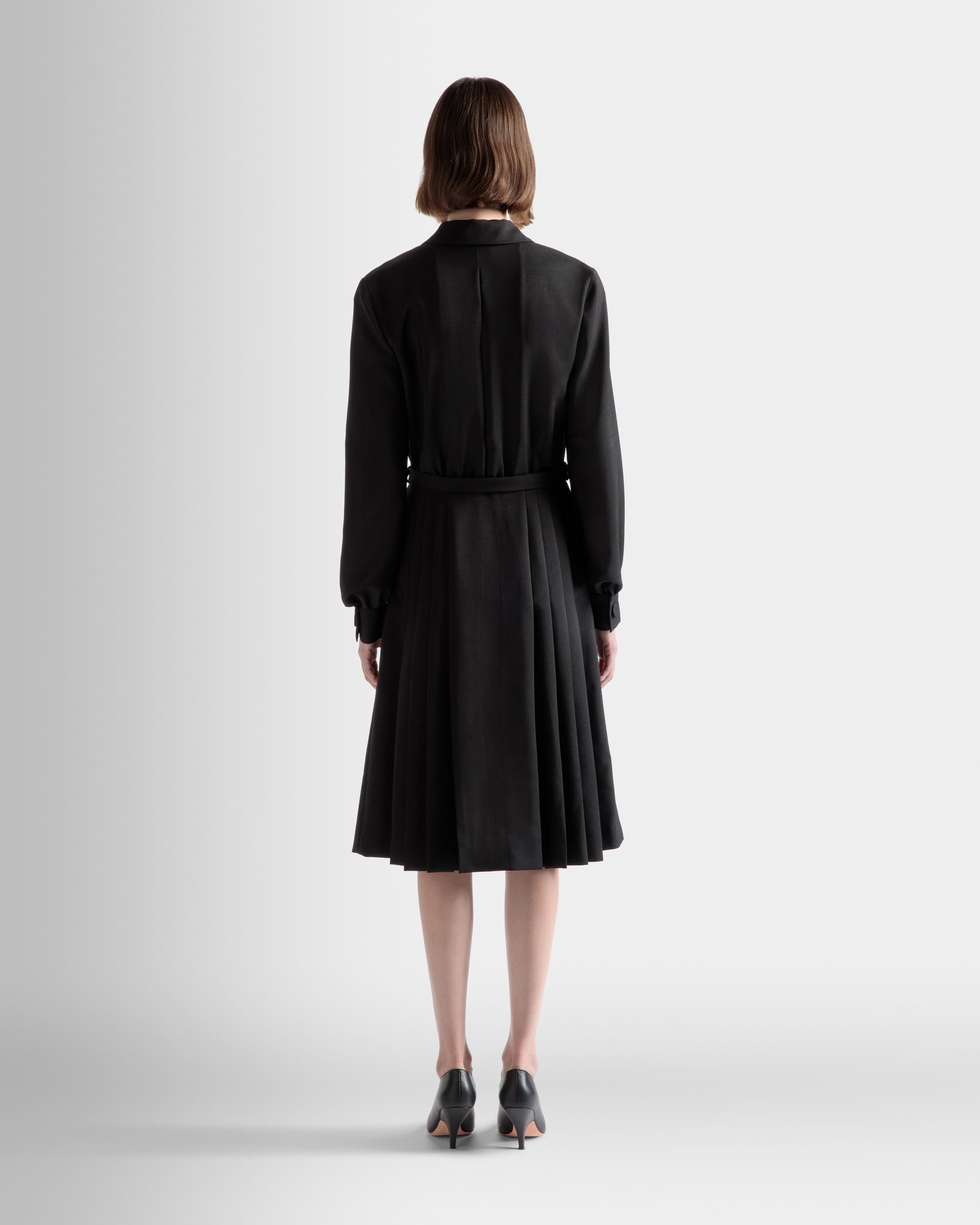 Emblem Belted Dress In Black Mohair Wool Mix - Women's - Bally - 06
