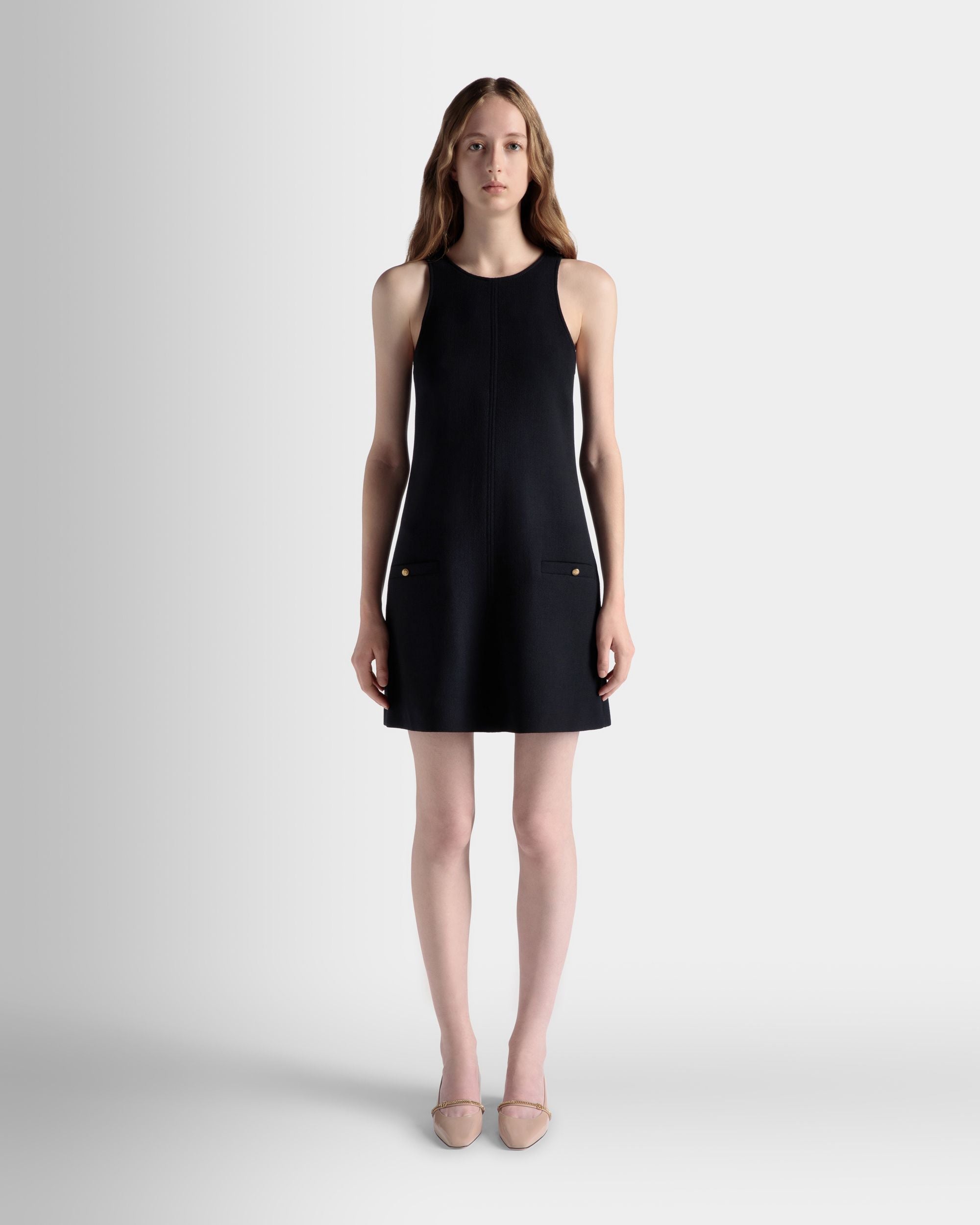 Women s A Line Mini Dress In Navy Blue Wool Bally