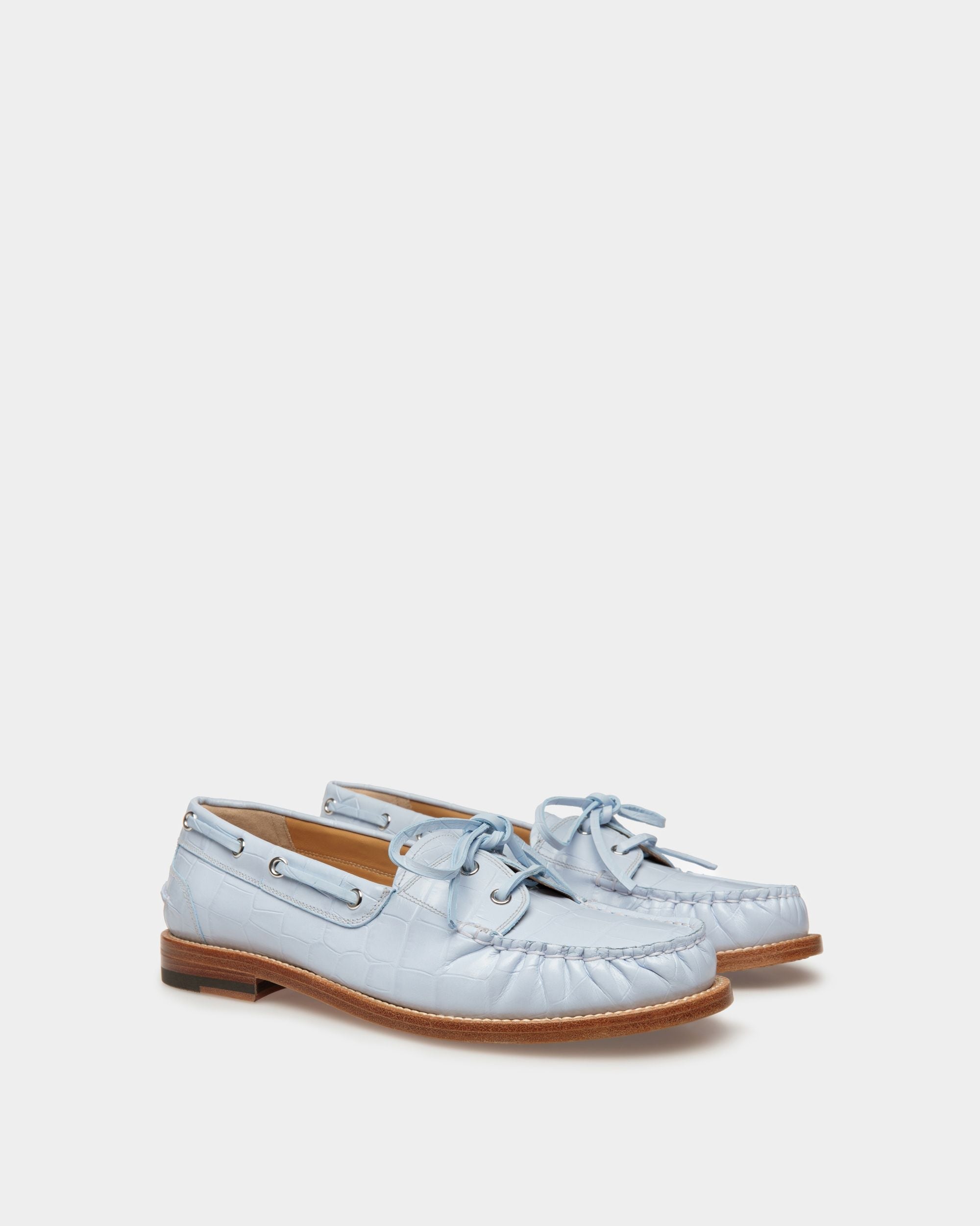 Women s Rome Moccasins In Light Blue Leather Bally
