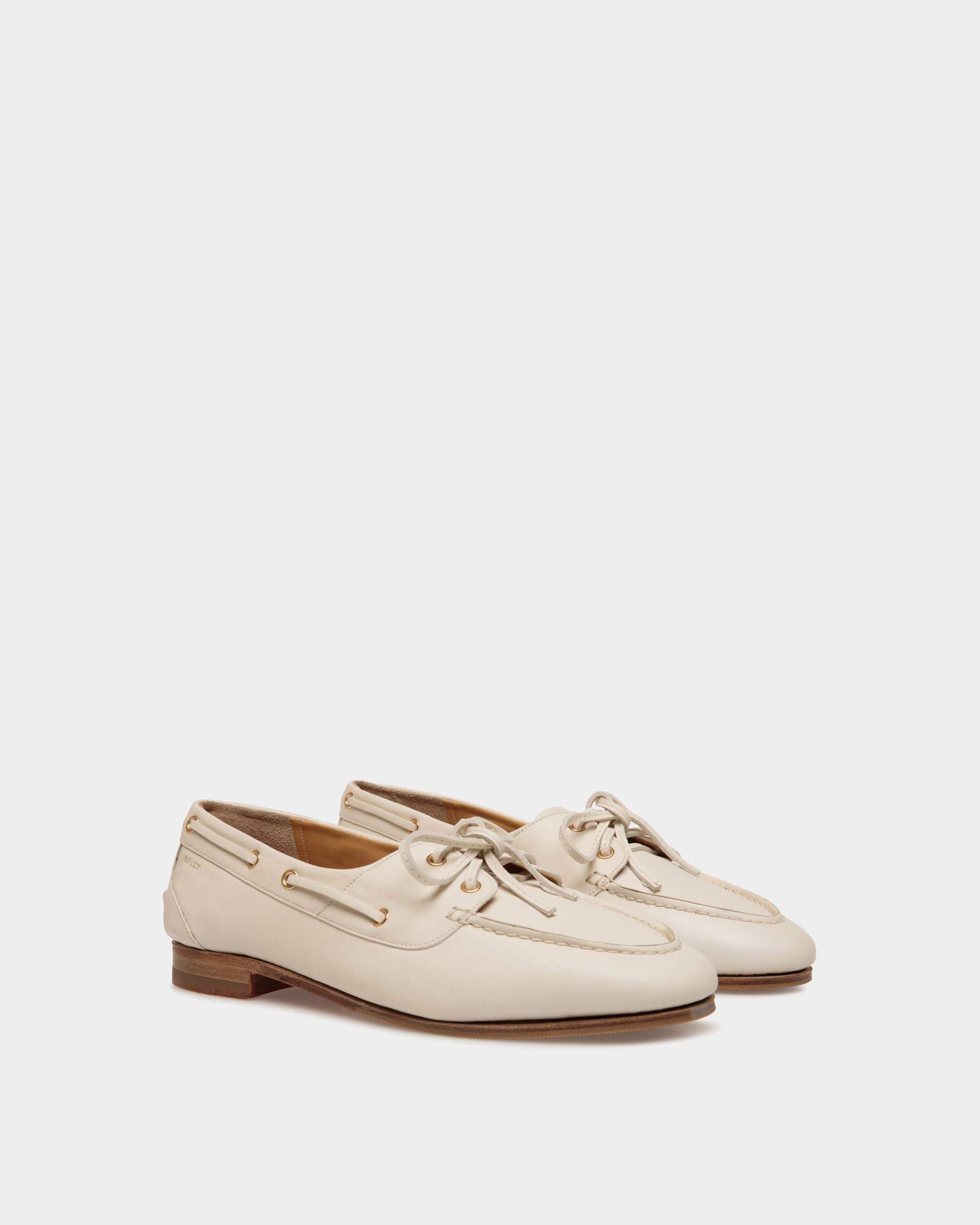 Plume Moccasin in White Leather - Women's - Bally - 02