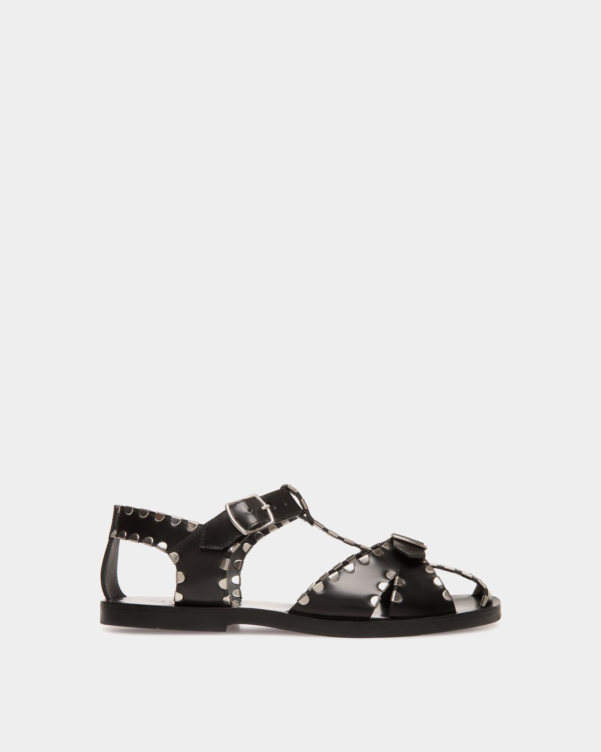 Salis Flat Sandal in Black Leather - Women's - Bally - 01