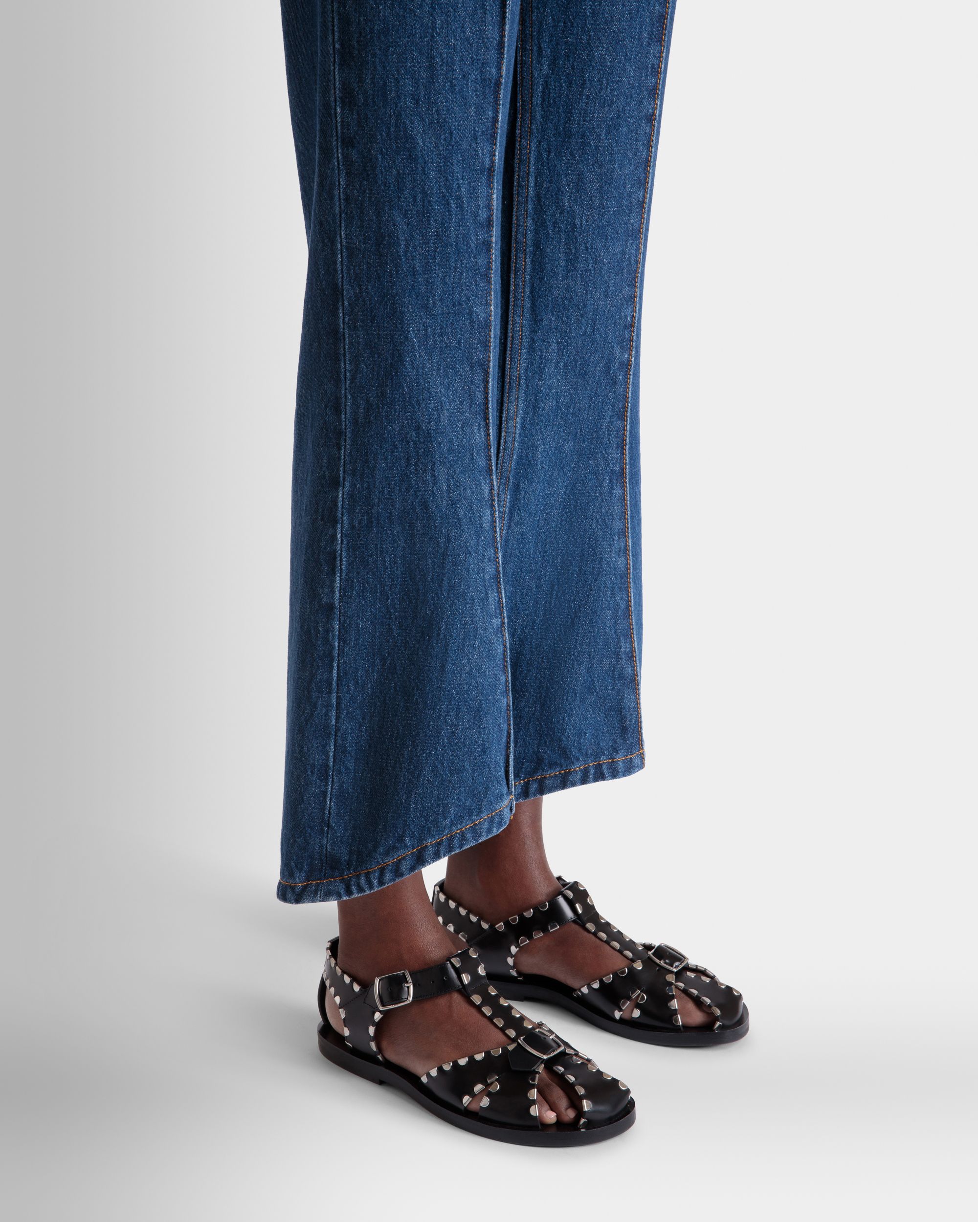 Salis Flat Sandal in Black Leather - Women's - Bally - 02