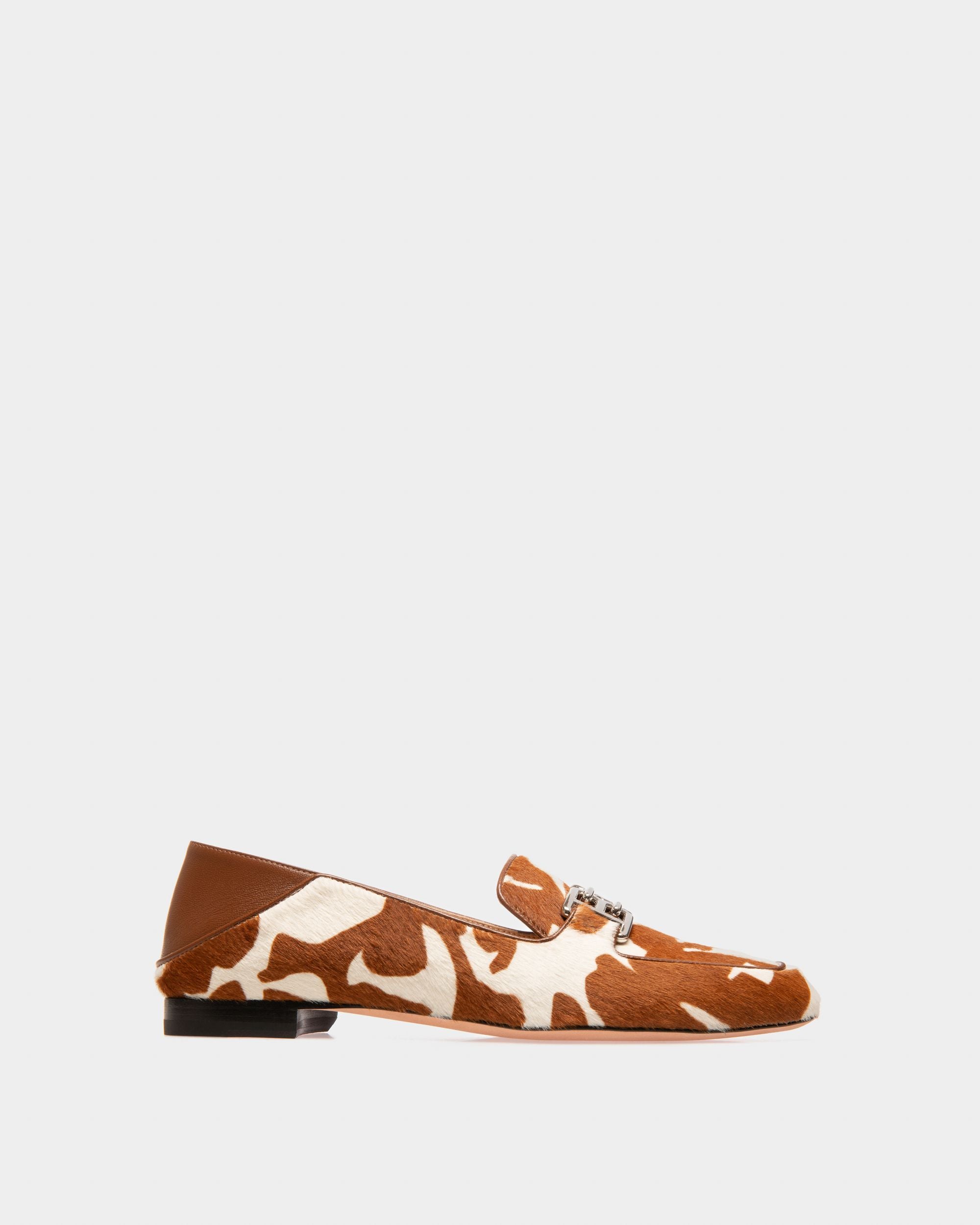 Ellah Flat Leather Loafers In White & Brown - Women's - Bally - 01