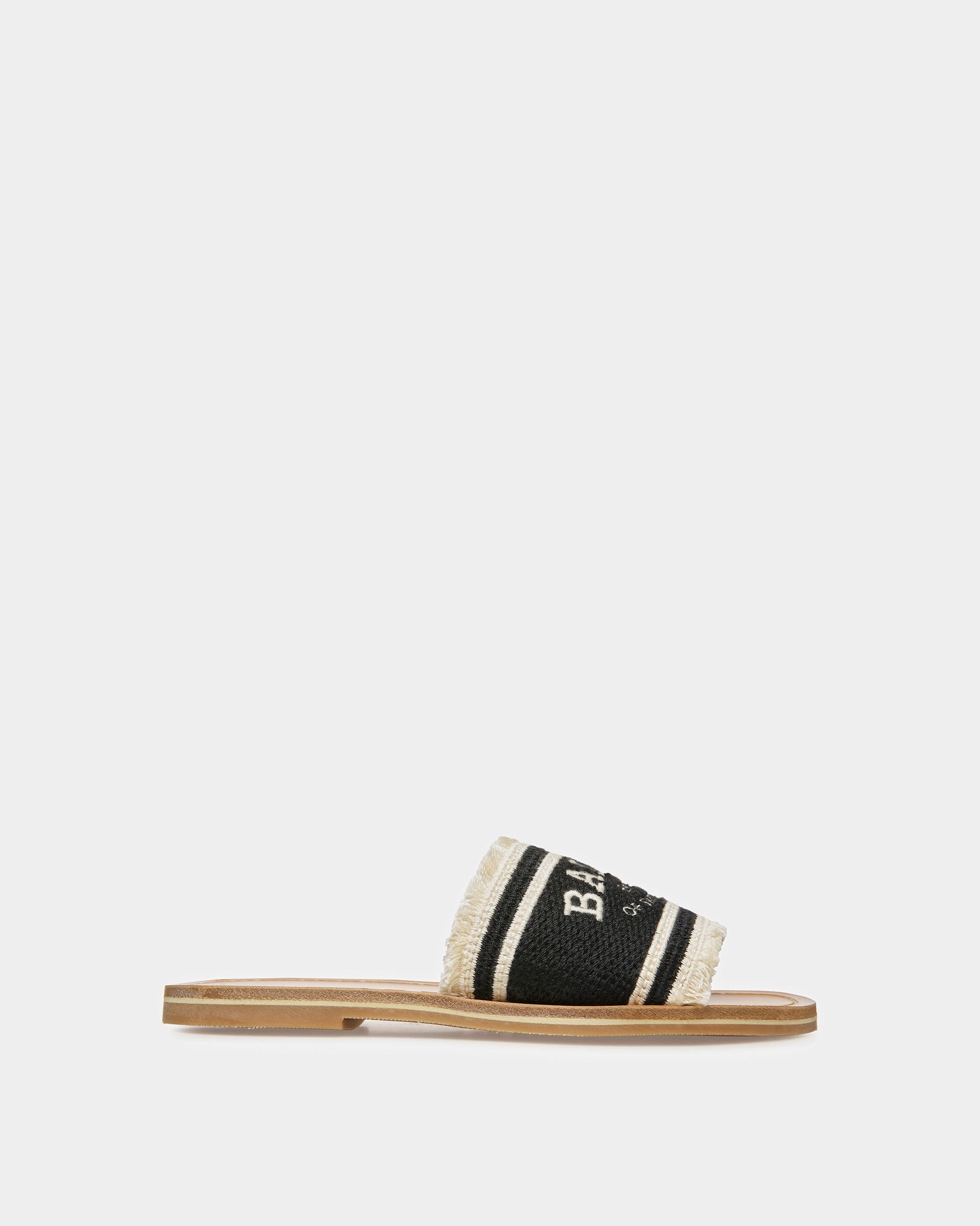 Bianka Flat Fabric Slides In Black And Bone - Women's - Bally - 01