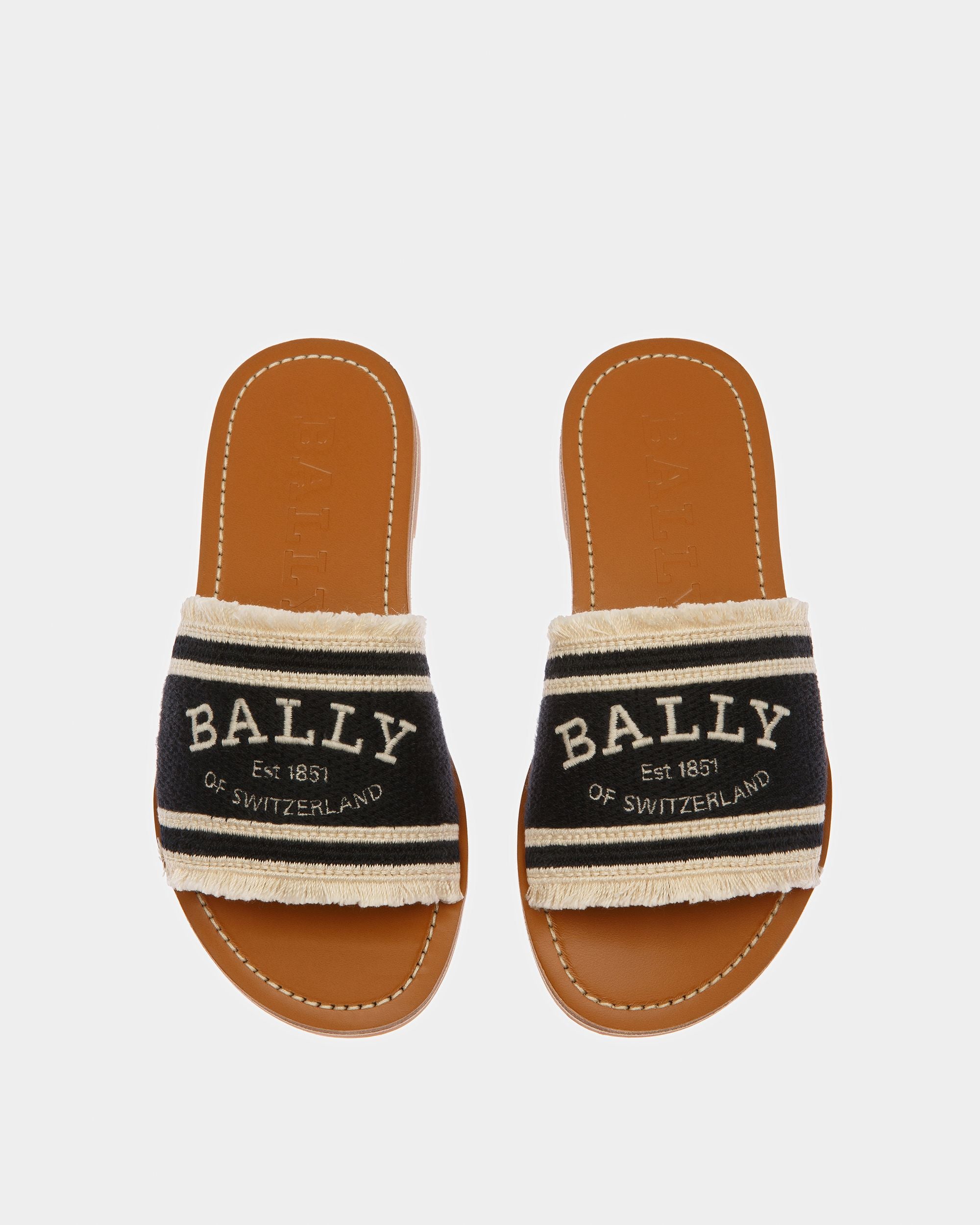 Bianka Flat Fabric Slides In Black And Bone - Women's - Bally - 02