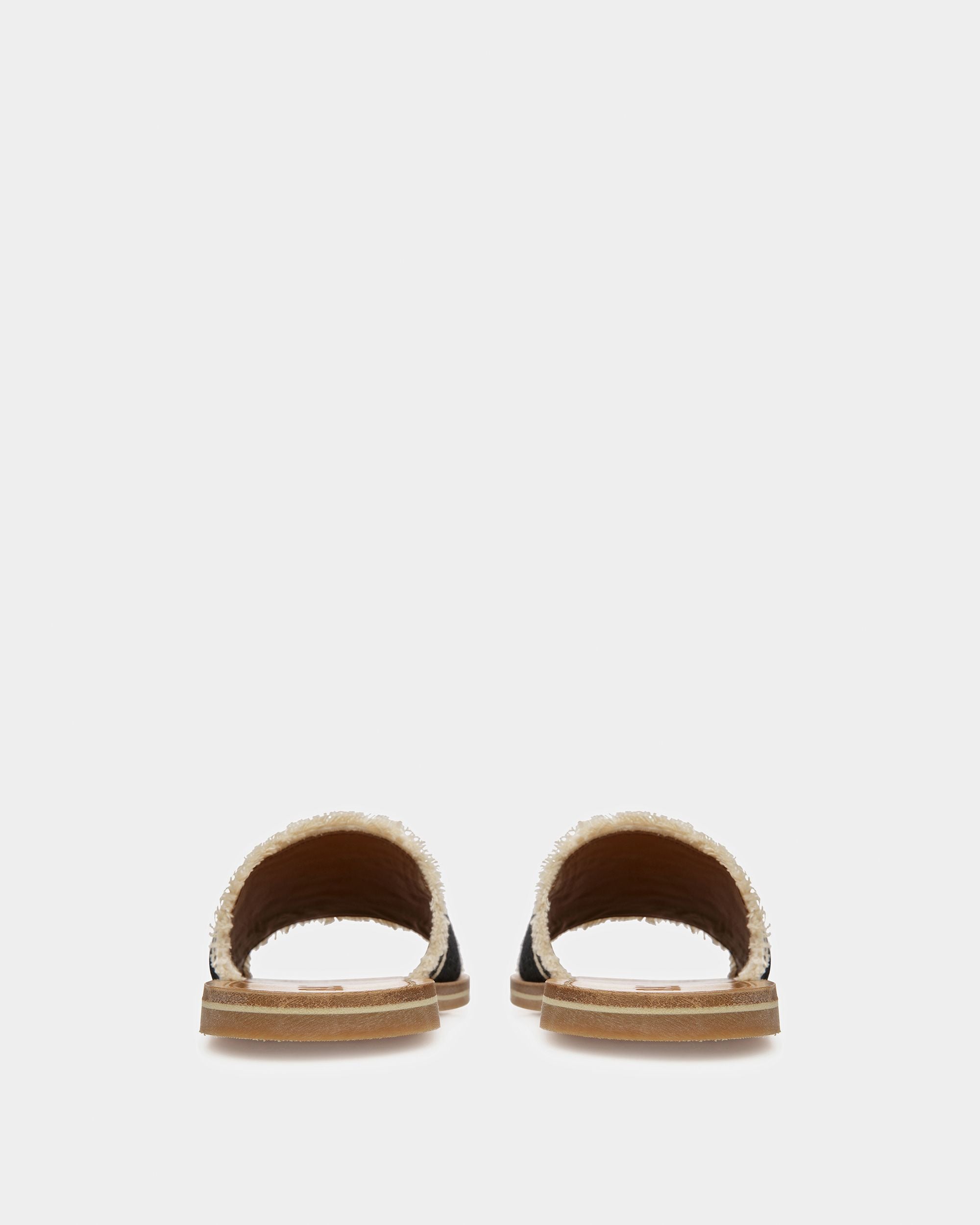 Bianka Flat Fabric Slides In Black And Bone - Women's - Bally - 04