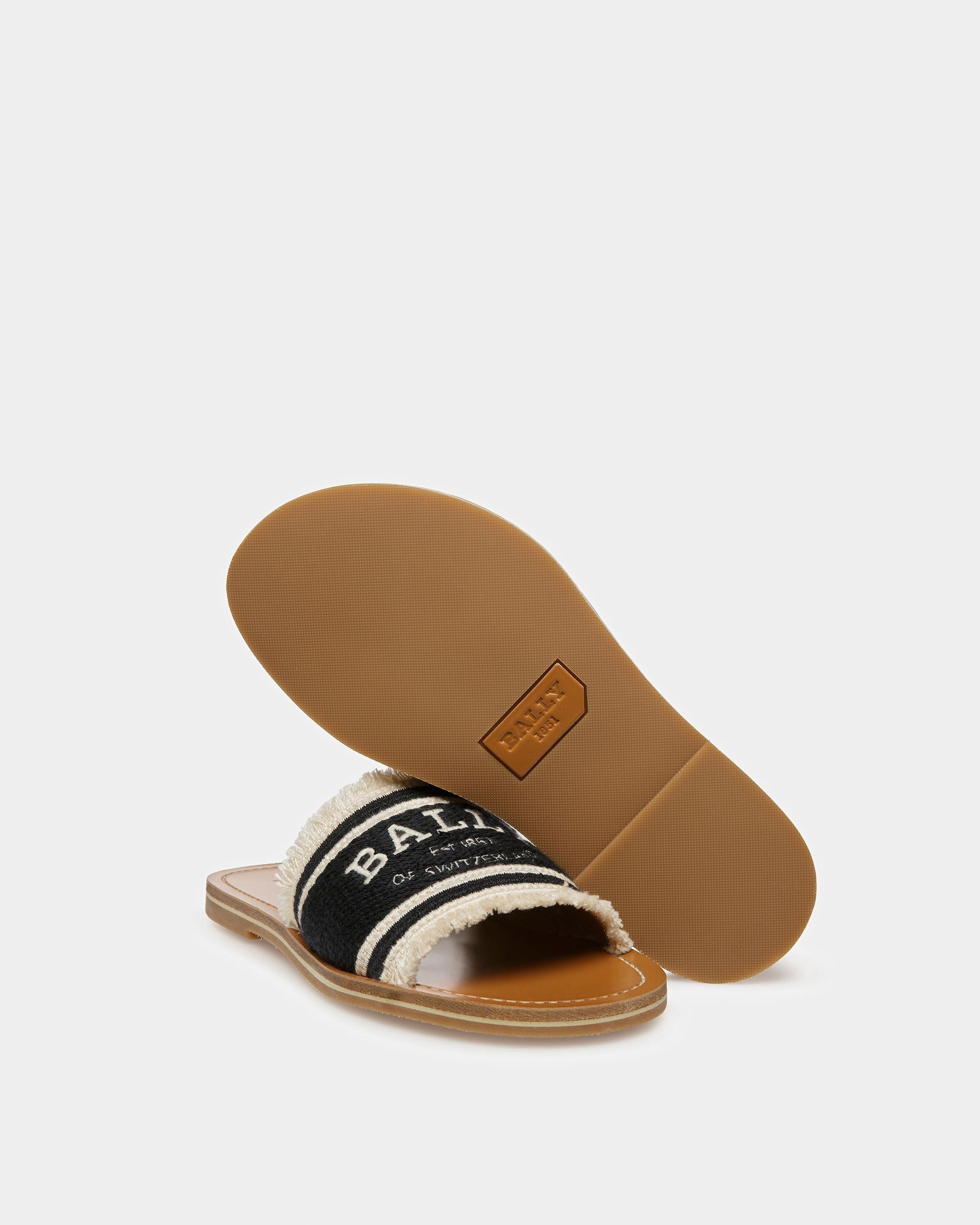 Bianka Flat Fabric Slides In Black And Bone - Women's - Bally - 05