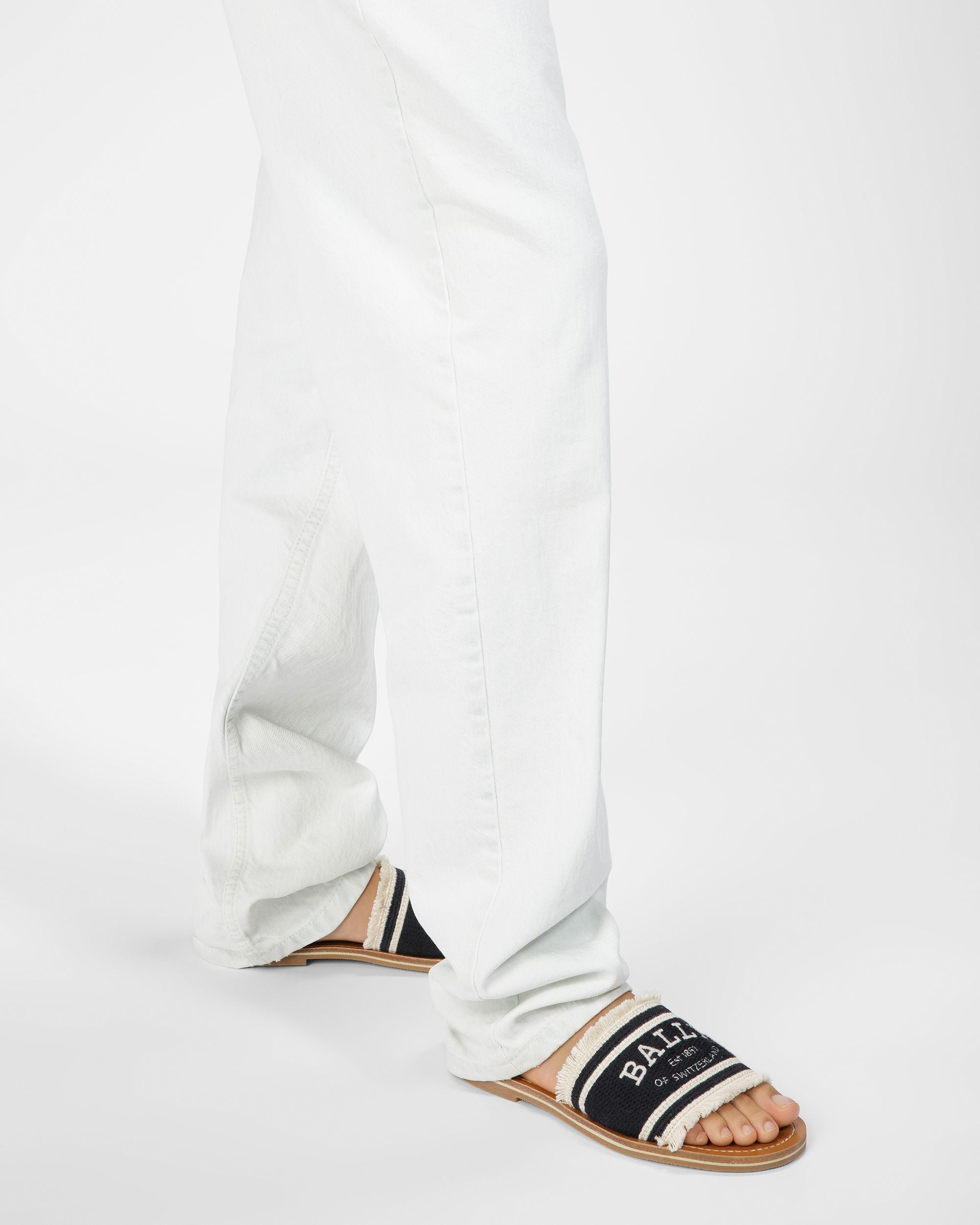 Bianka Flat Fabric Slides In Black And Bone - Women's - Bally - 06