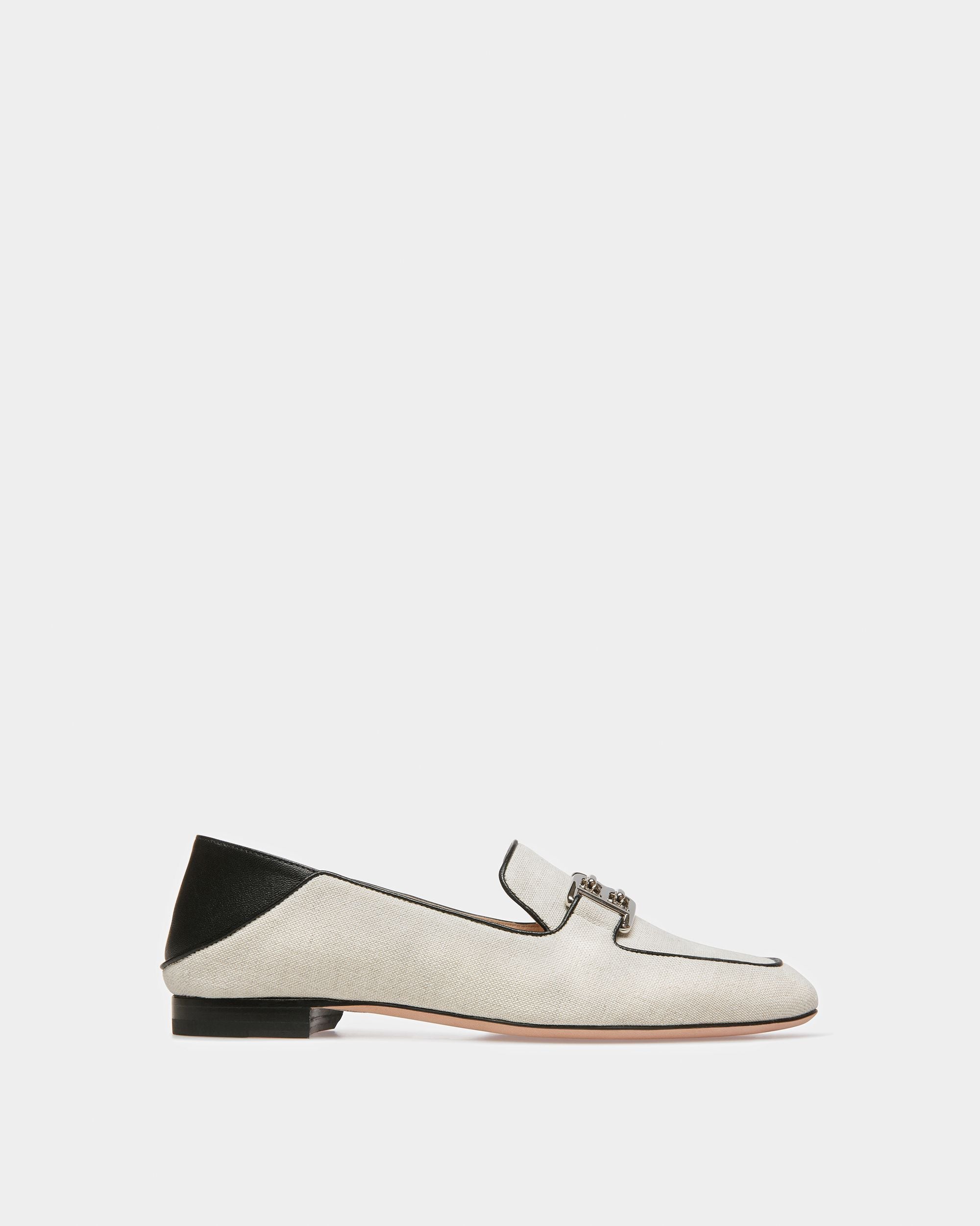 Ellah Canvas And Leather Slippers In Natural And Black - Women's - Bally - 01