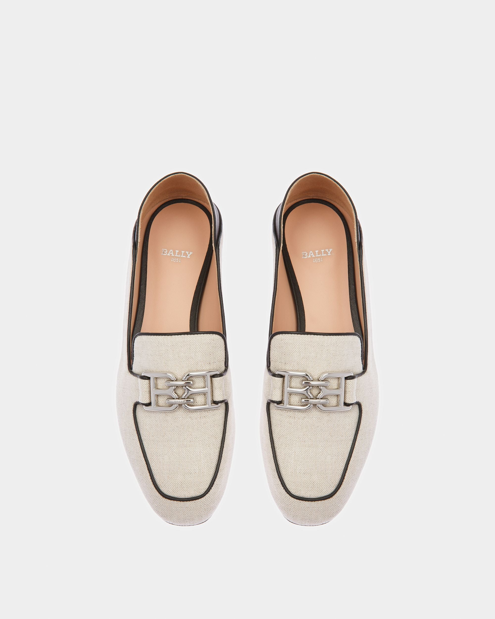 Ellah Canvas And Leather Slippers In Natural And Black - Women's - Bally - 02