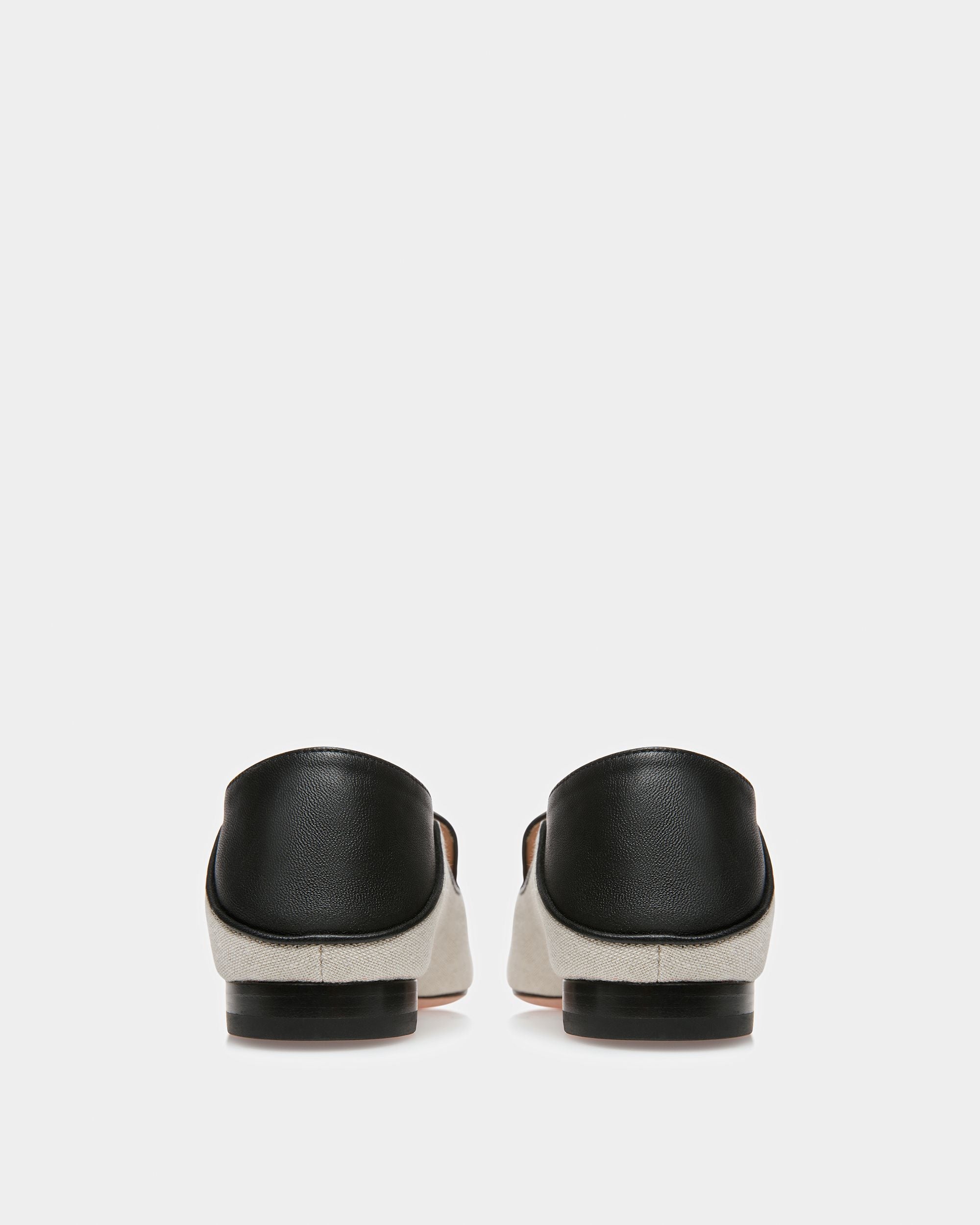 Ellah Canvas And Leather Slippers In Natural And Black - Women's - Bally - 04