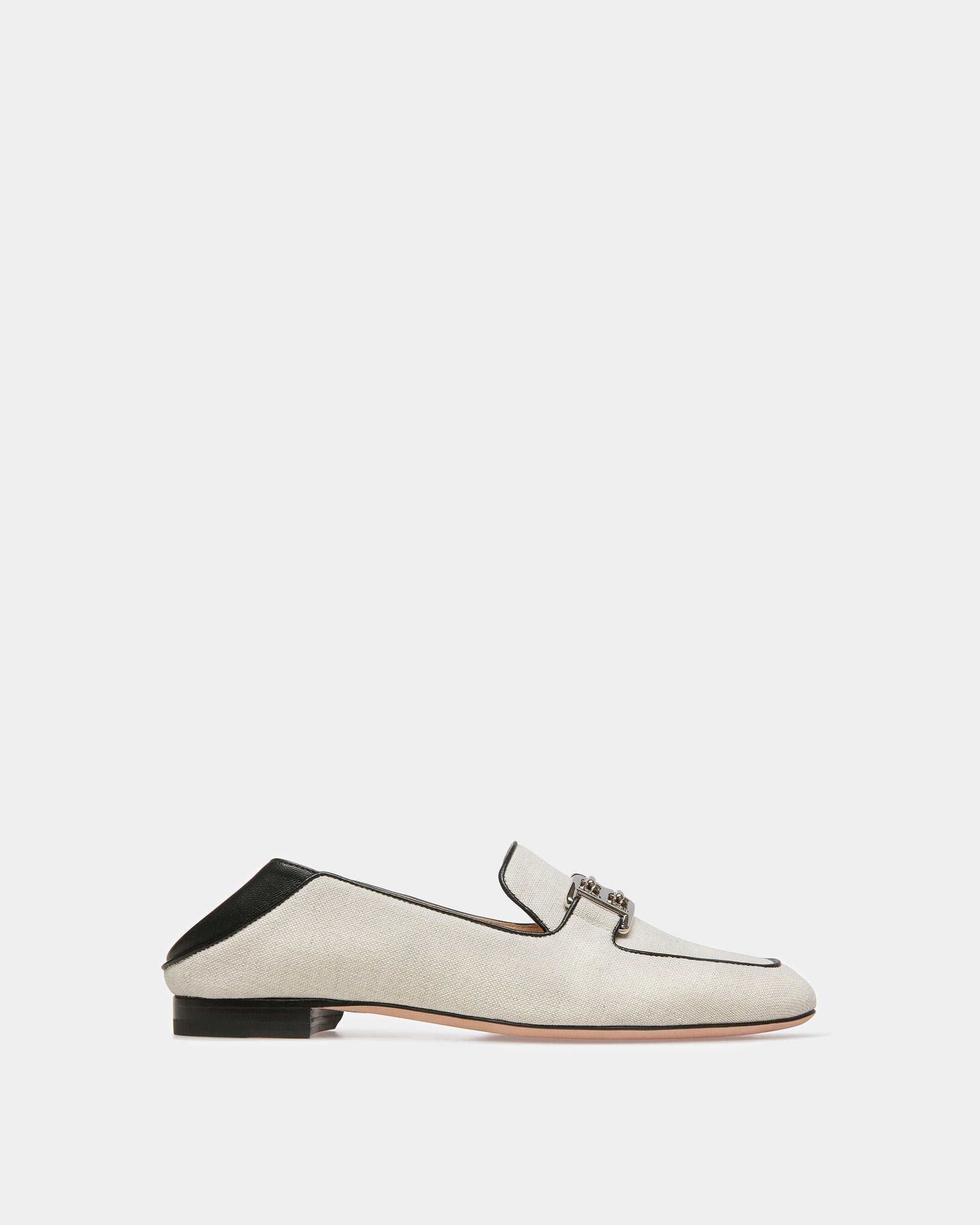 Ellah Canvas And Leather Slippers In Natural And Black - Women's - Bally - 05