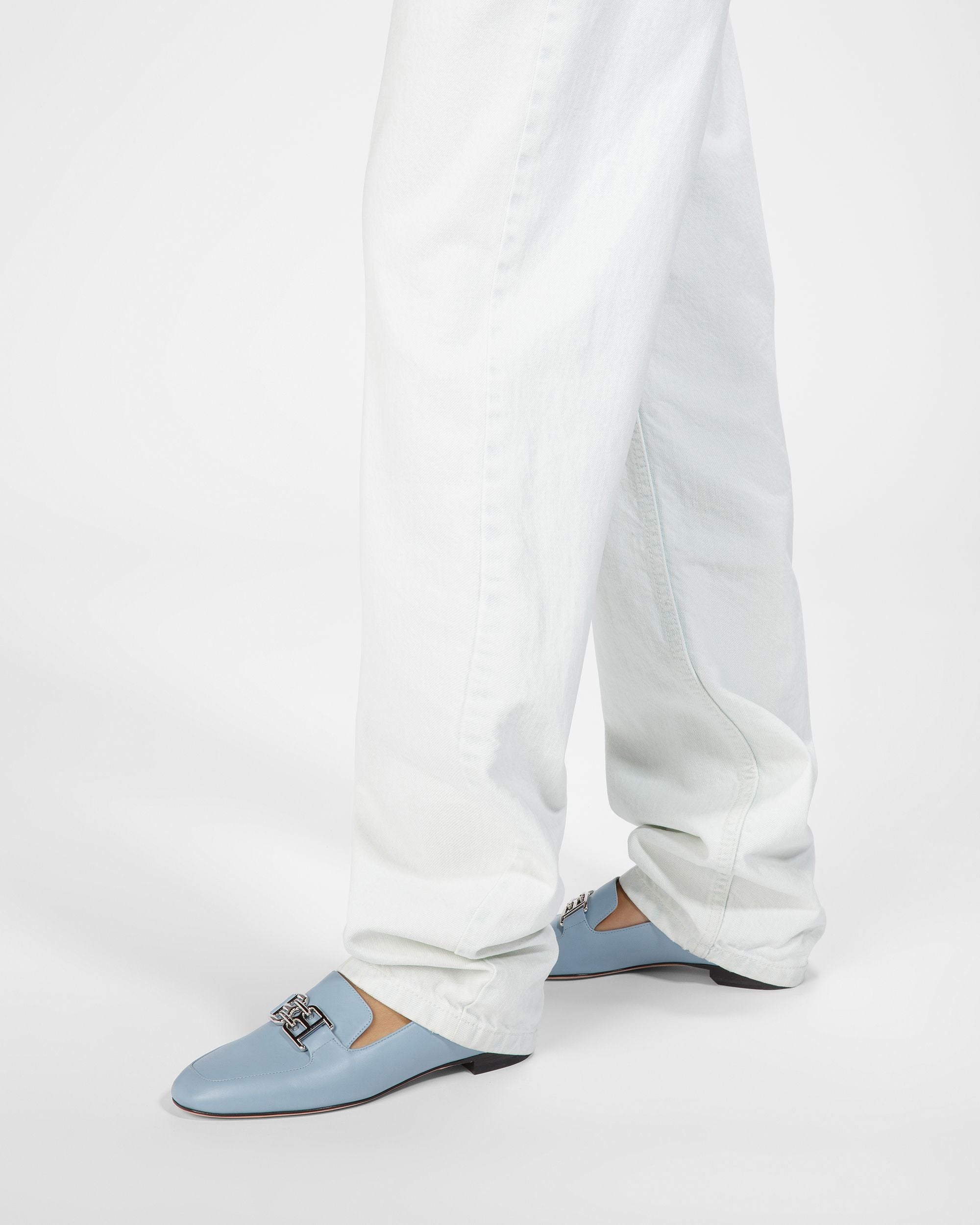 Ellah Leather Loafers In Light Blue - Women's - Bally - 06