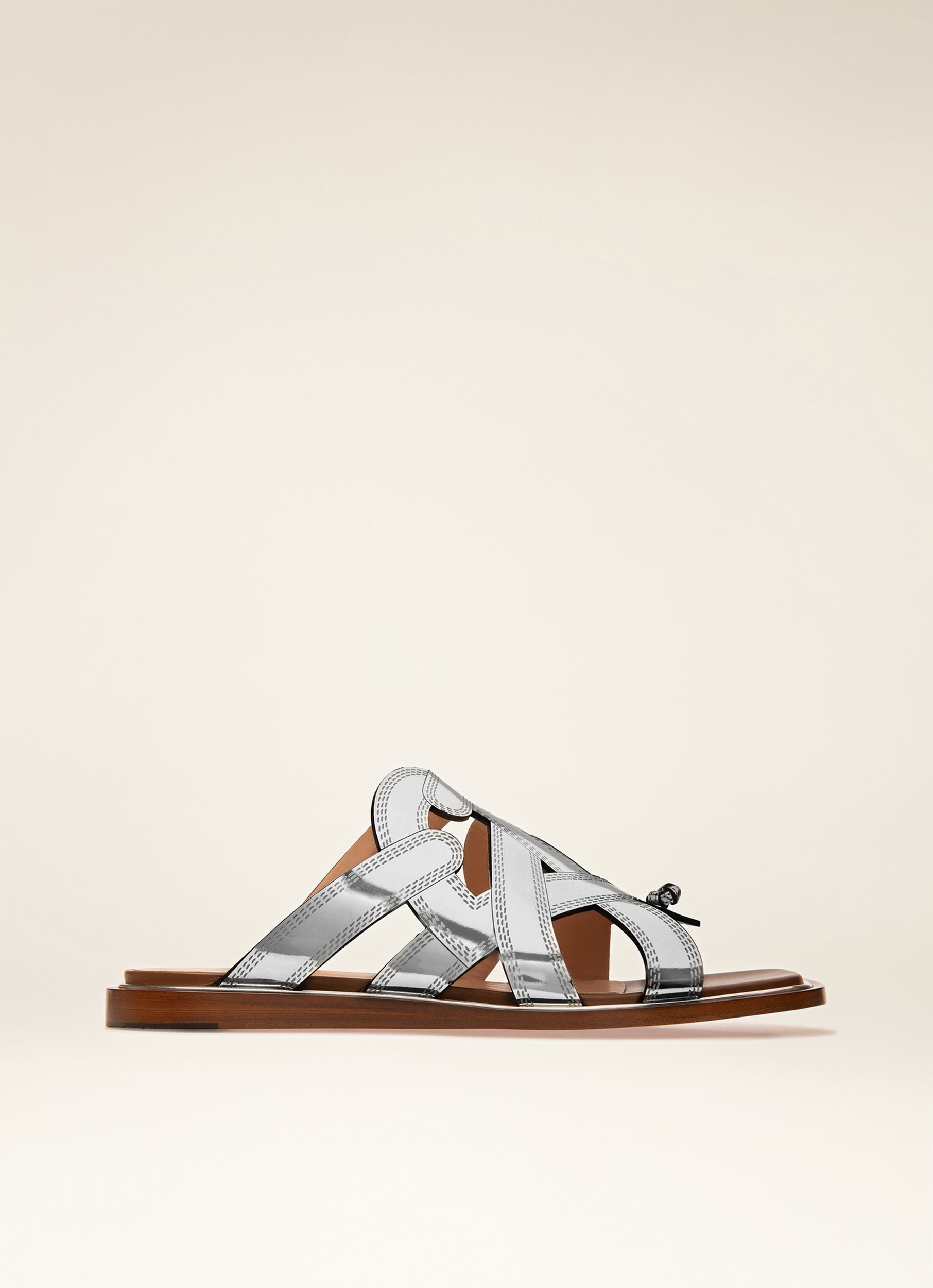 Glada Leather Flat Sandals In Silver - Women's - Bally - 01