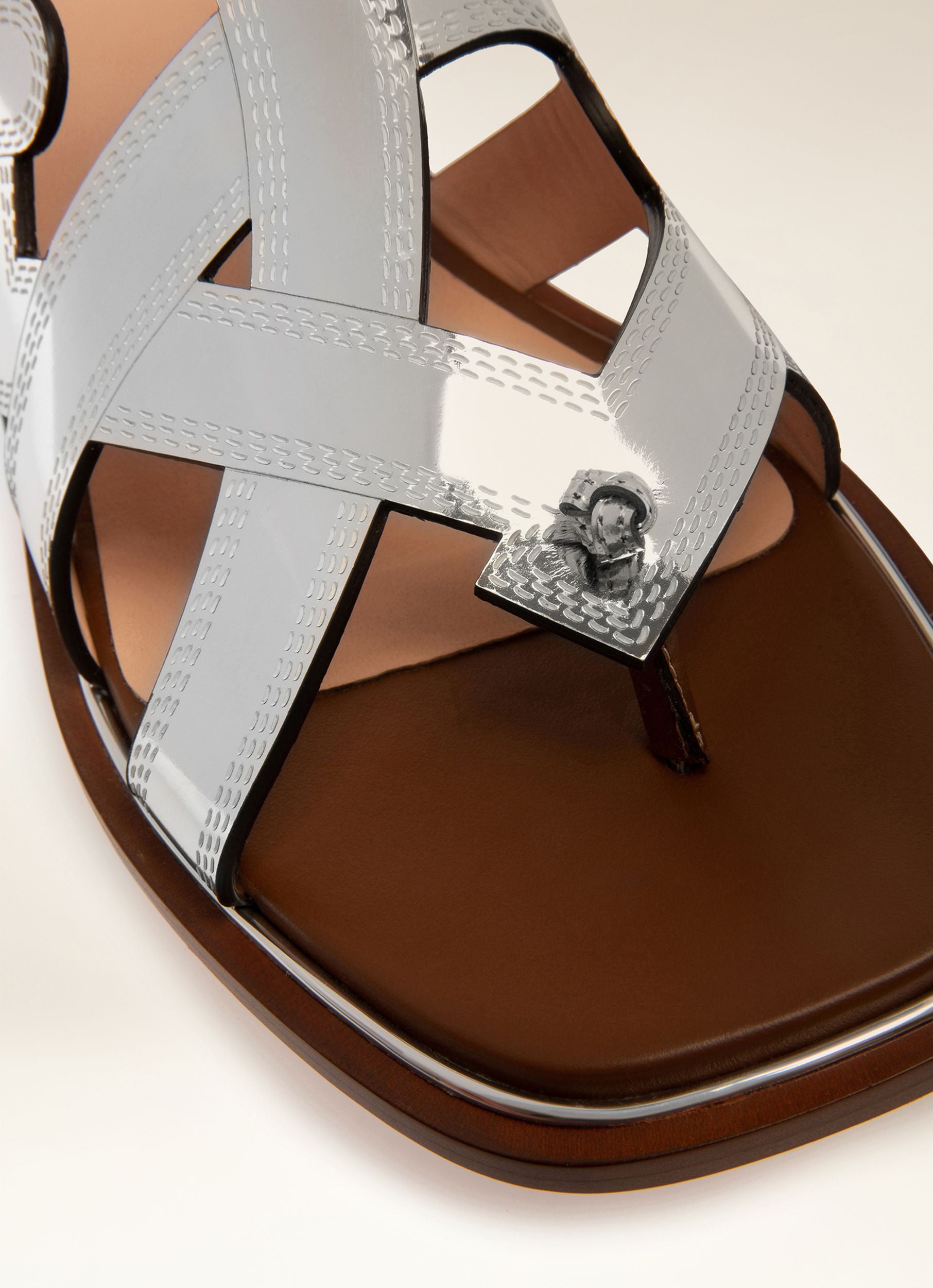 Glada Leather Flat Sandals In Silver - Women's - Bally - 02