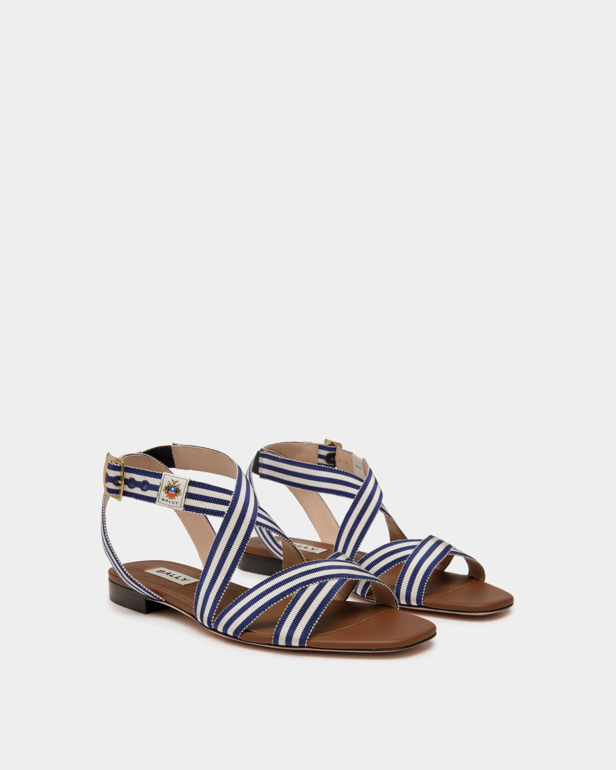 Sylt Flat Sandal in Navy Blue Fabric - Women's - Bally - 03