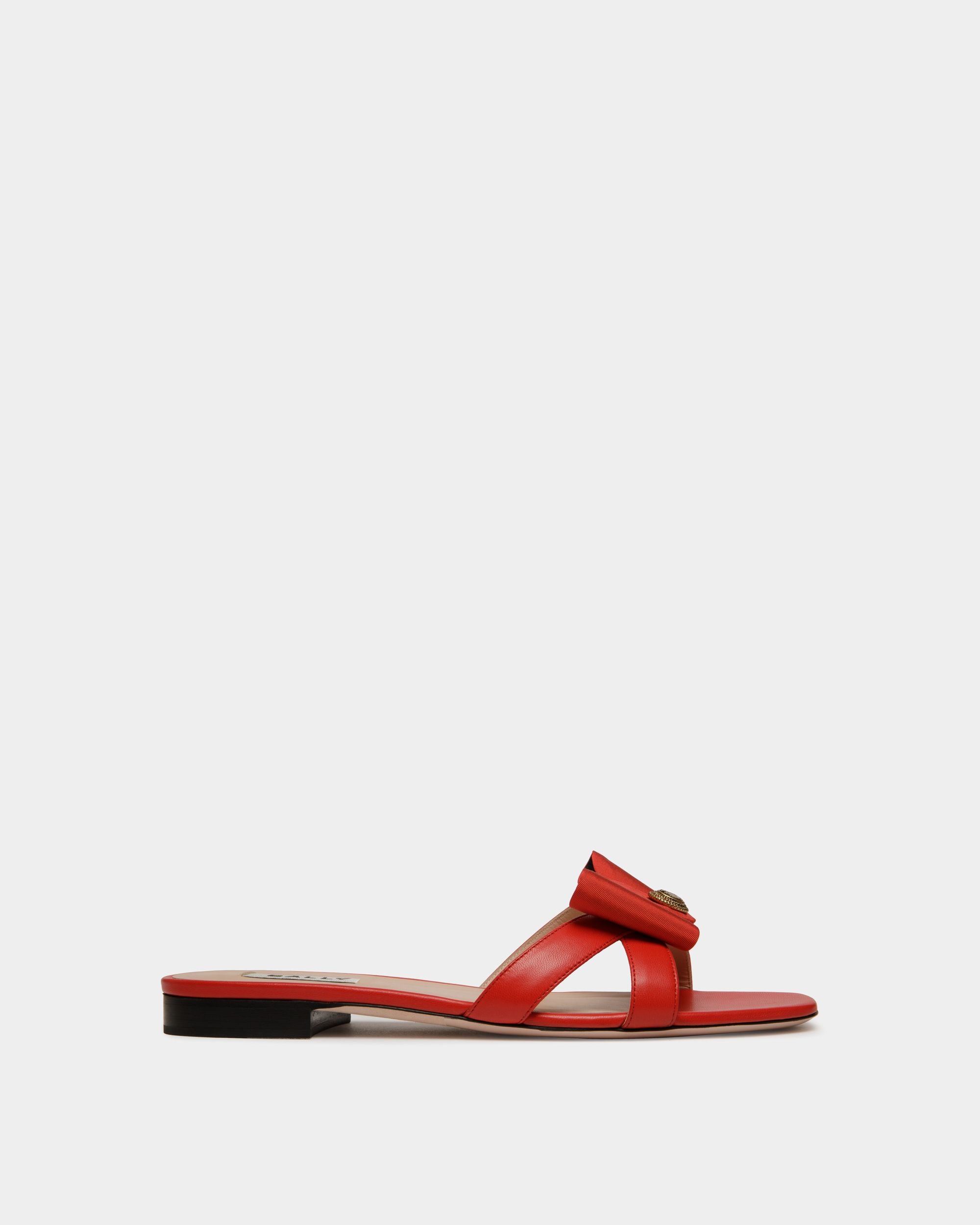 B-Bow Flat Sandal in Red Leather - Women's - Bally - 01
