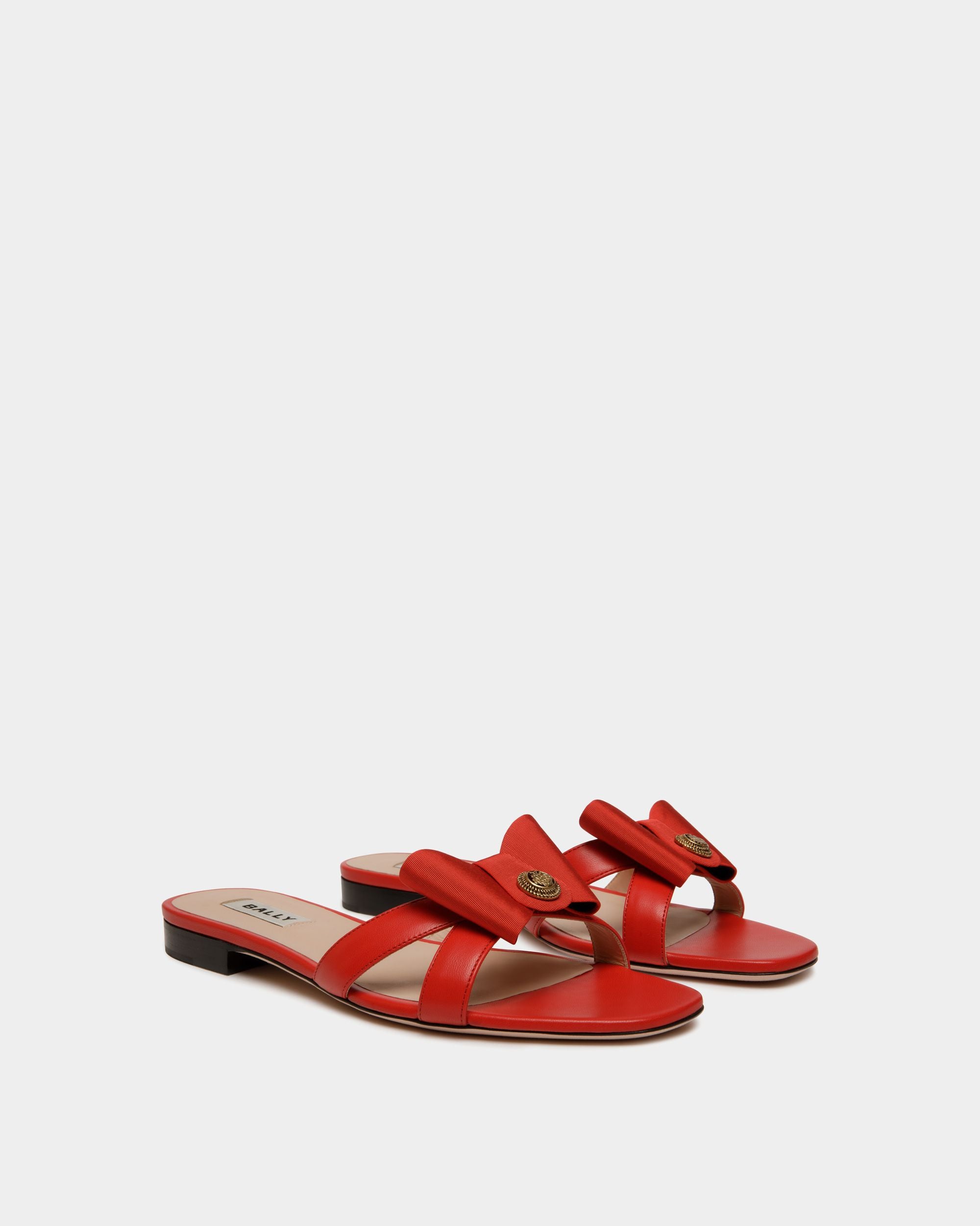 B-Bow Flat Sandal in Red Leather - Women's - Bally - 03