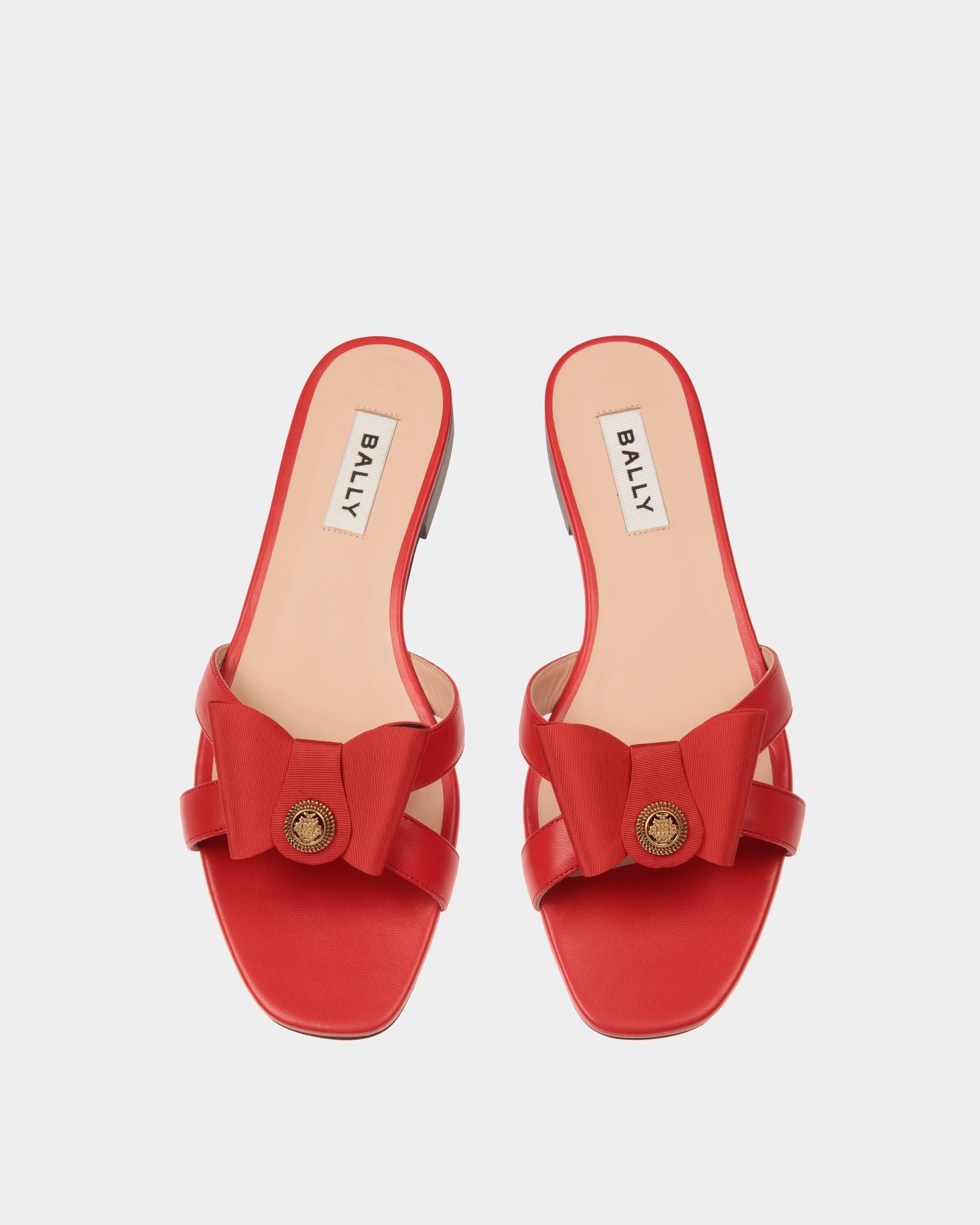 B-Bow Flat Sandal in Red Leather - Women's - Bally - 05