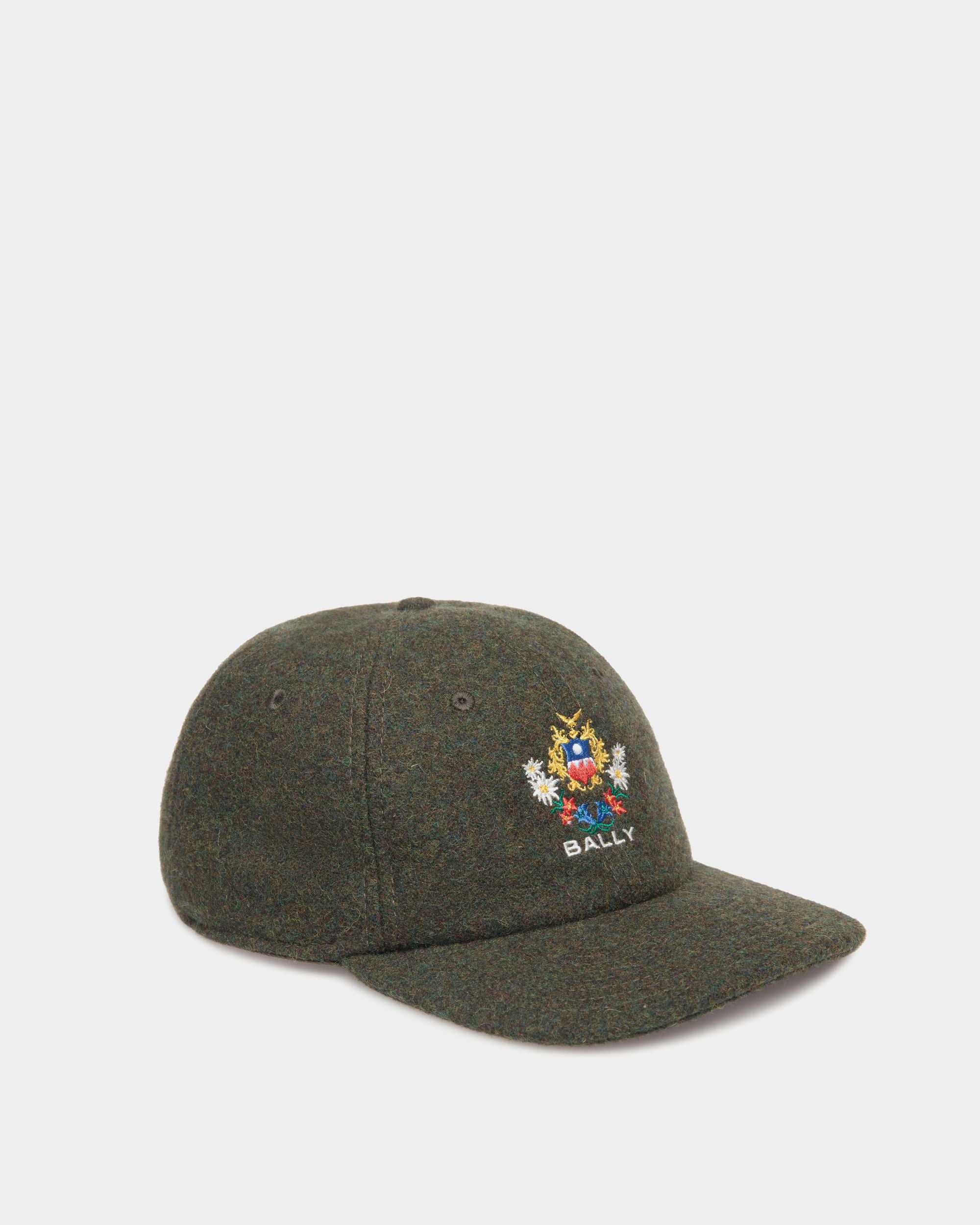 Winter Capsule Baseball Hat With Alpine Flowers in Dark Green Wool - Women's - Bally - 01
