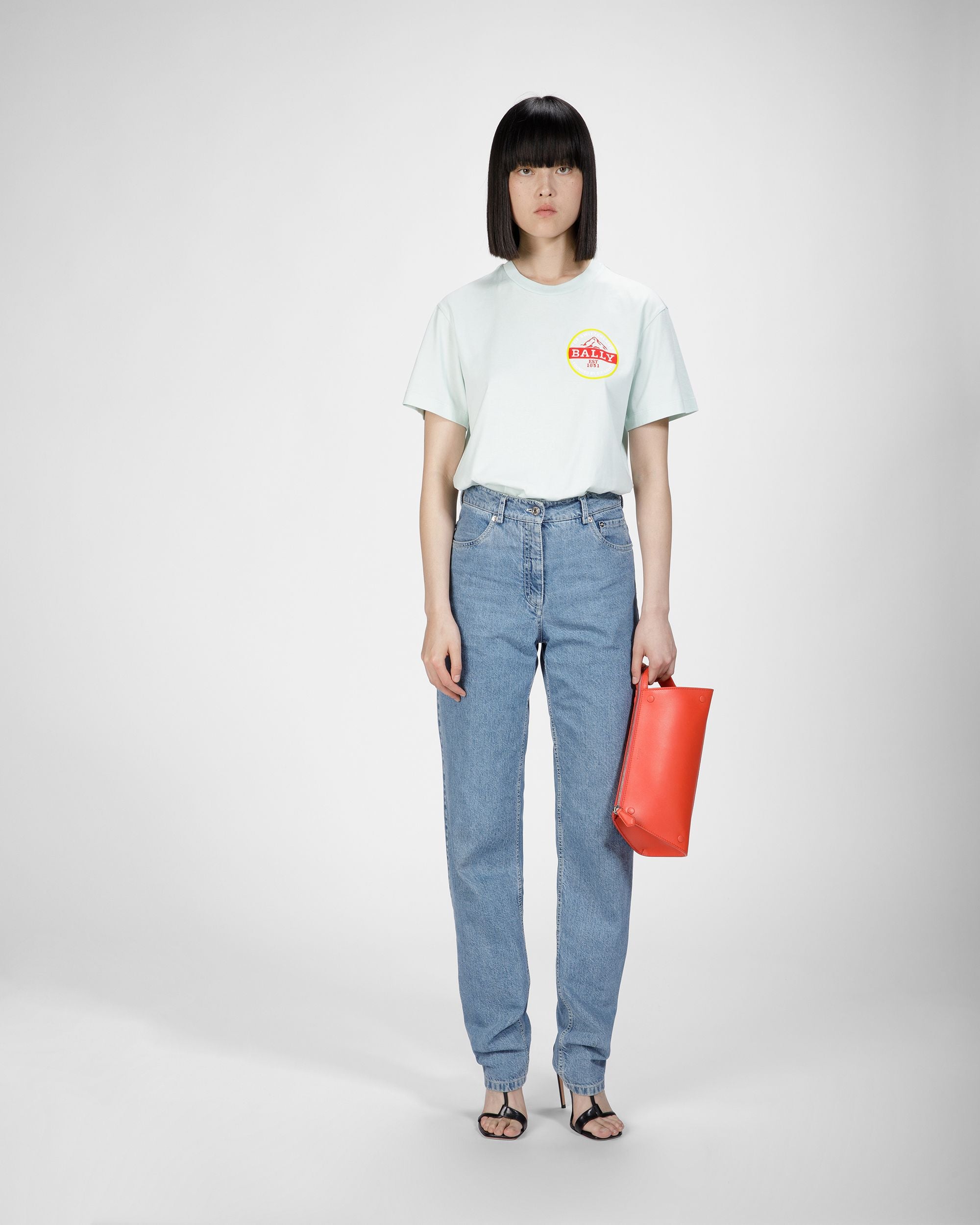 Cotton Logo T-Shirt In Blue - Women's - Bally - 01