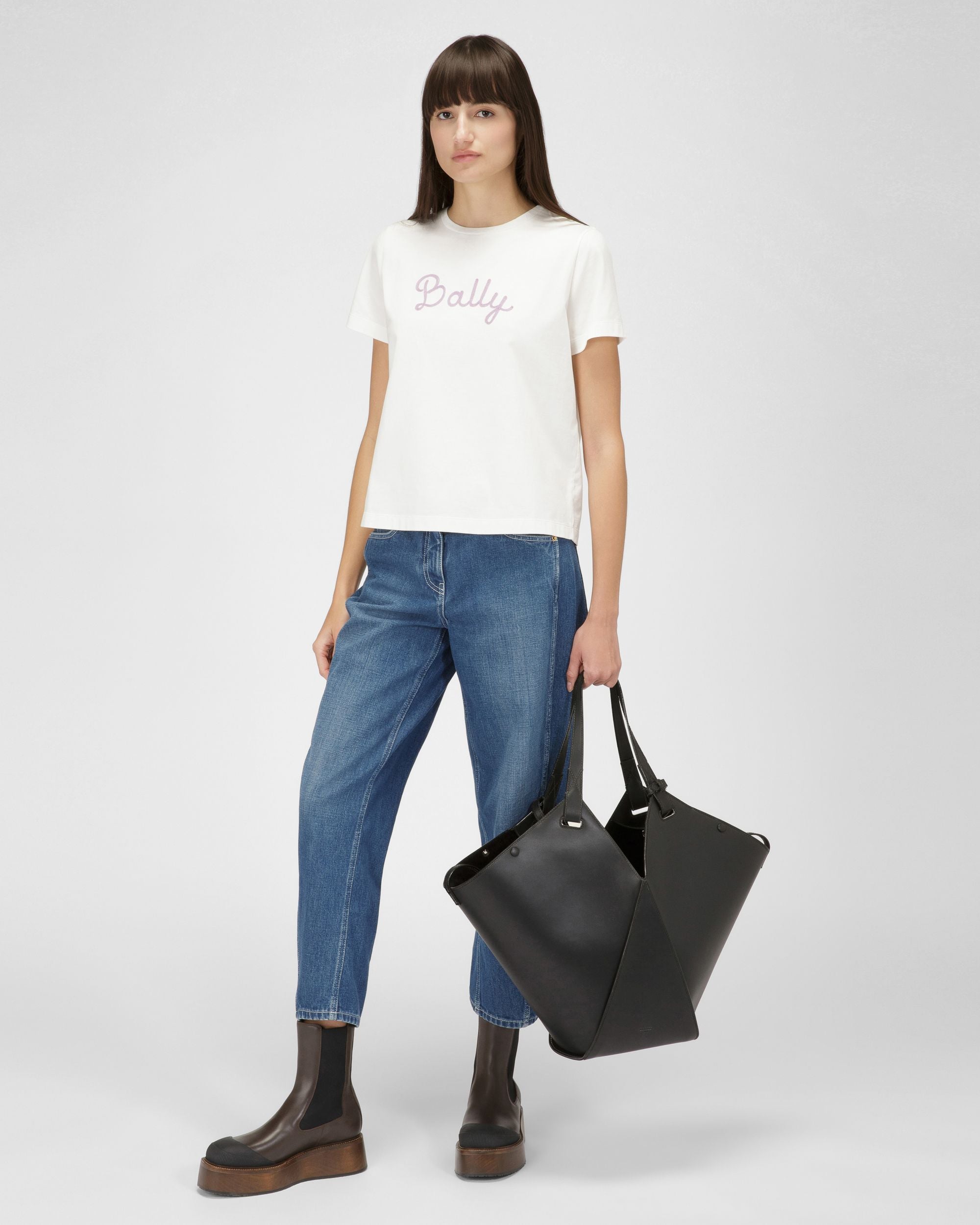 Organic Cotton T-Shirt In Bone - Women's - Bally - 05