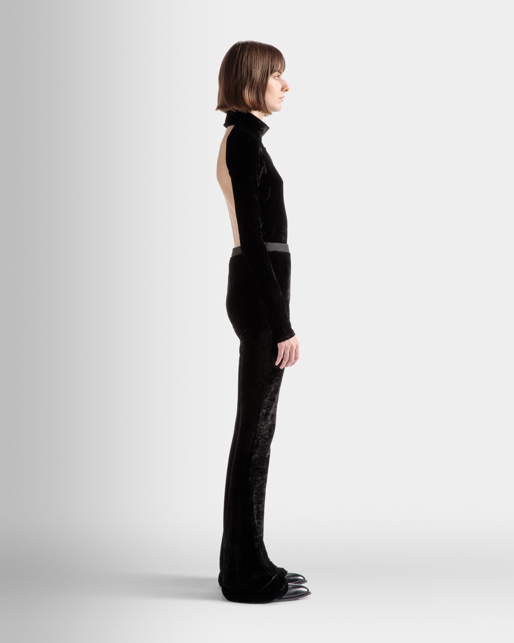 High Neck Bodysuit In Black Velvet - Women's - Bally - 04
