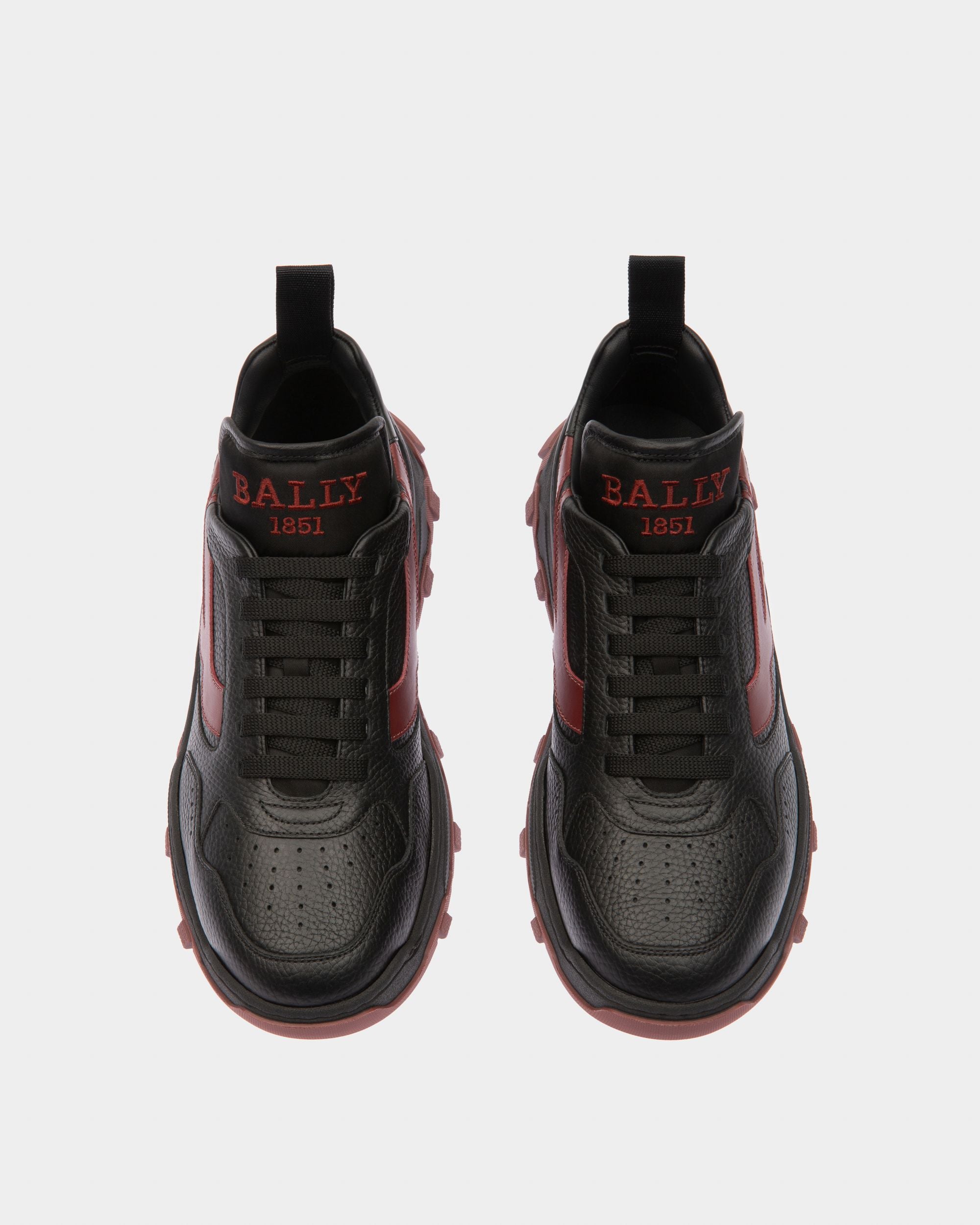 Holden Leather And Fabric Sneakers In Black And Heritage Red - Women's - Bally - 02