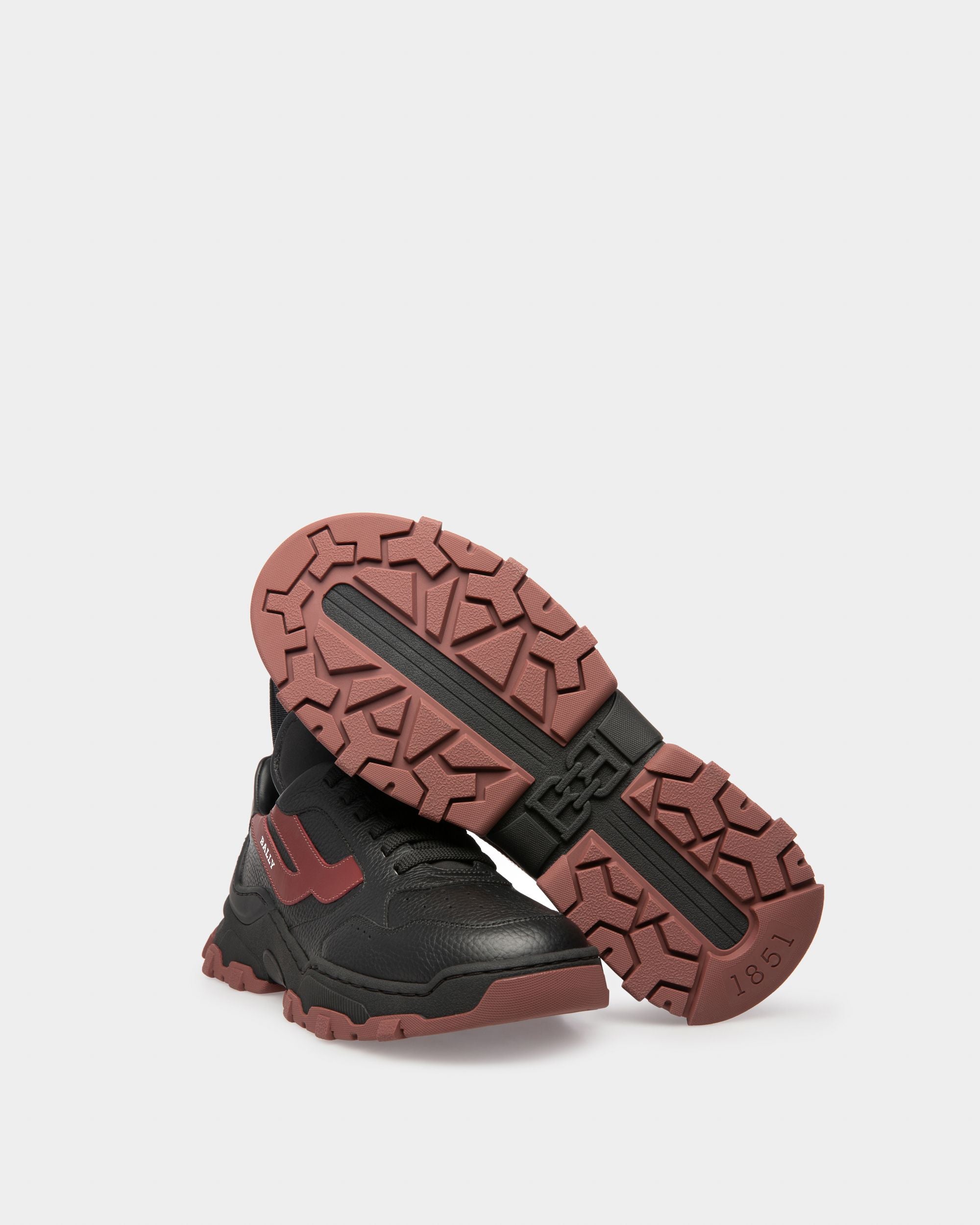 Holden Leather And Fabric Sneakers In Black And Heritage Red - Women's - Bally - 04