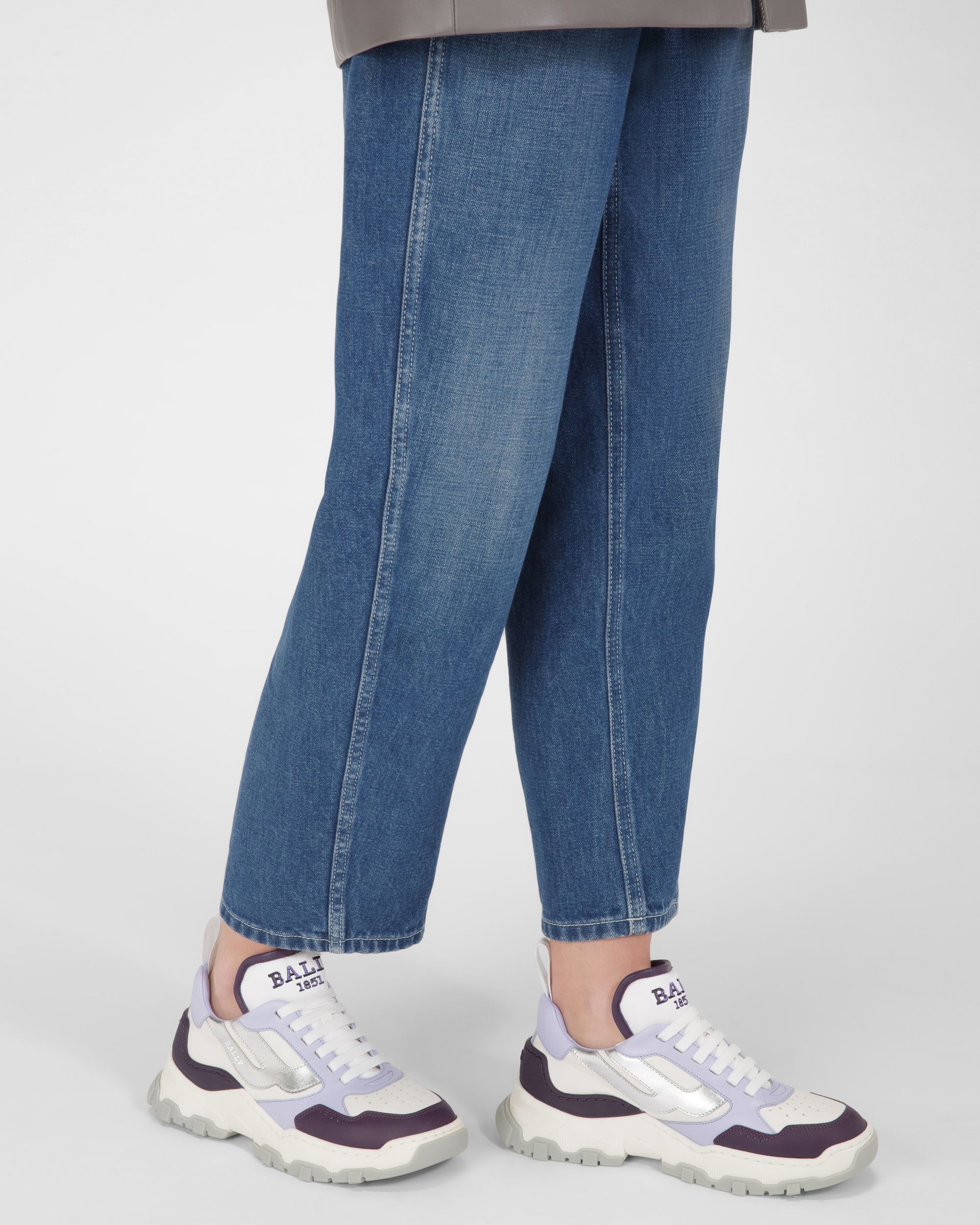 Holden Leather And Fabric Sneakers In Purple And White - Women's - Bally - 07
