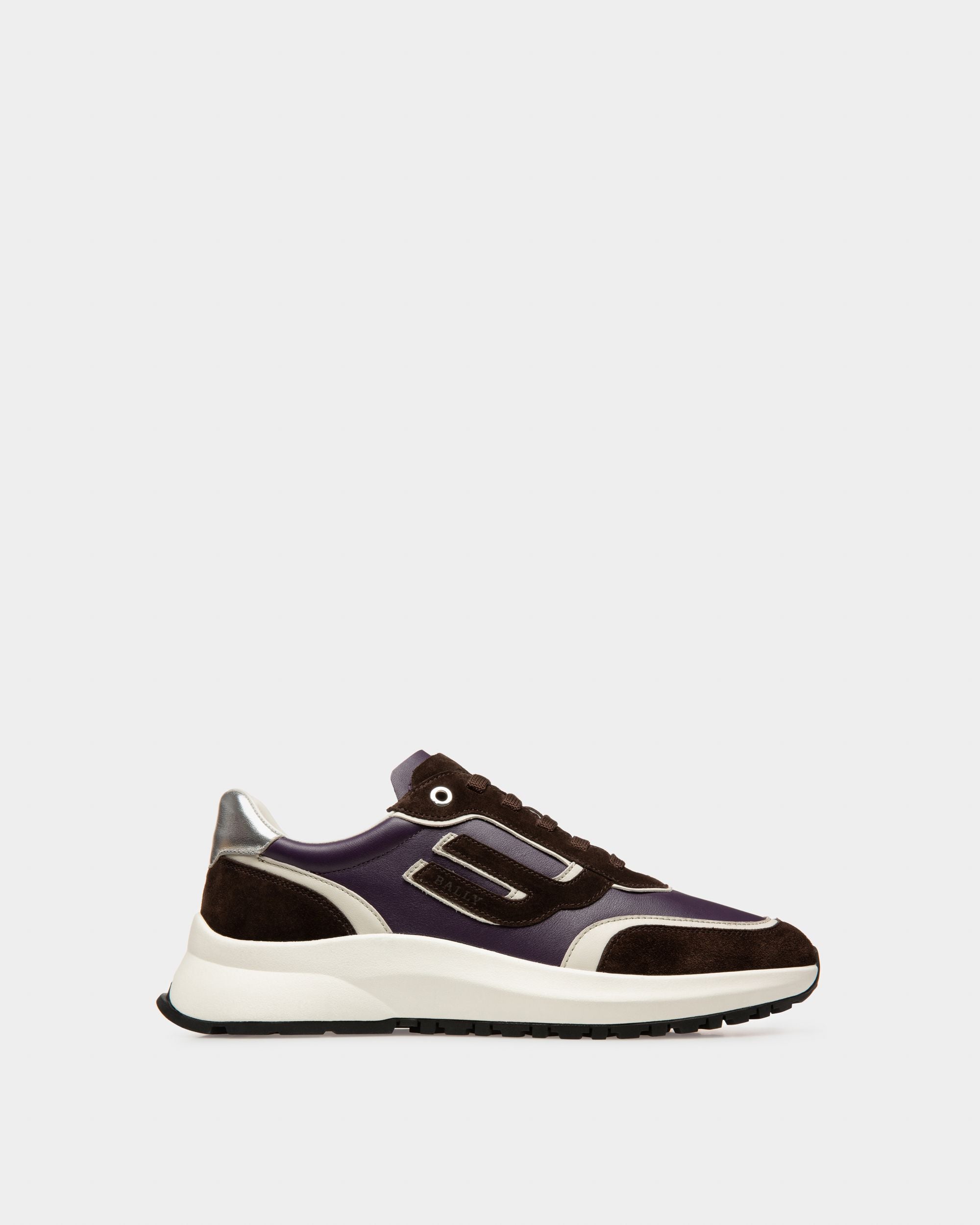 Demmy Leather Sneakers In Ebony Brown And Purple - Women's - Bally - 01