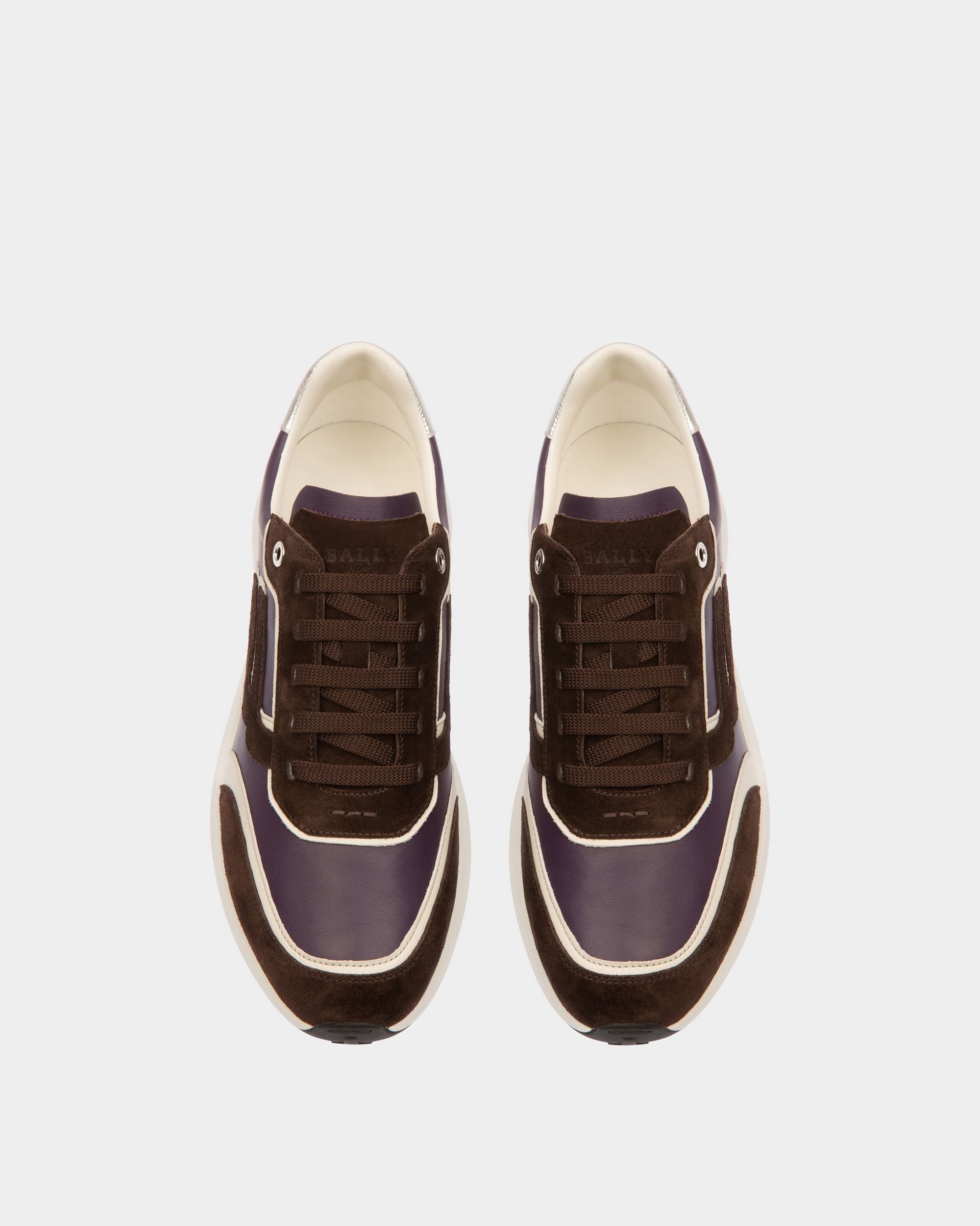 Demmy Leather Sneakers In Ebony Brown And Purple - Women's - Bally - 02