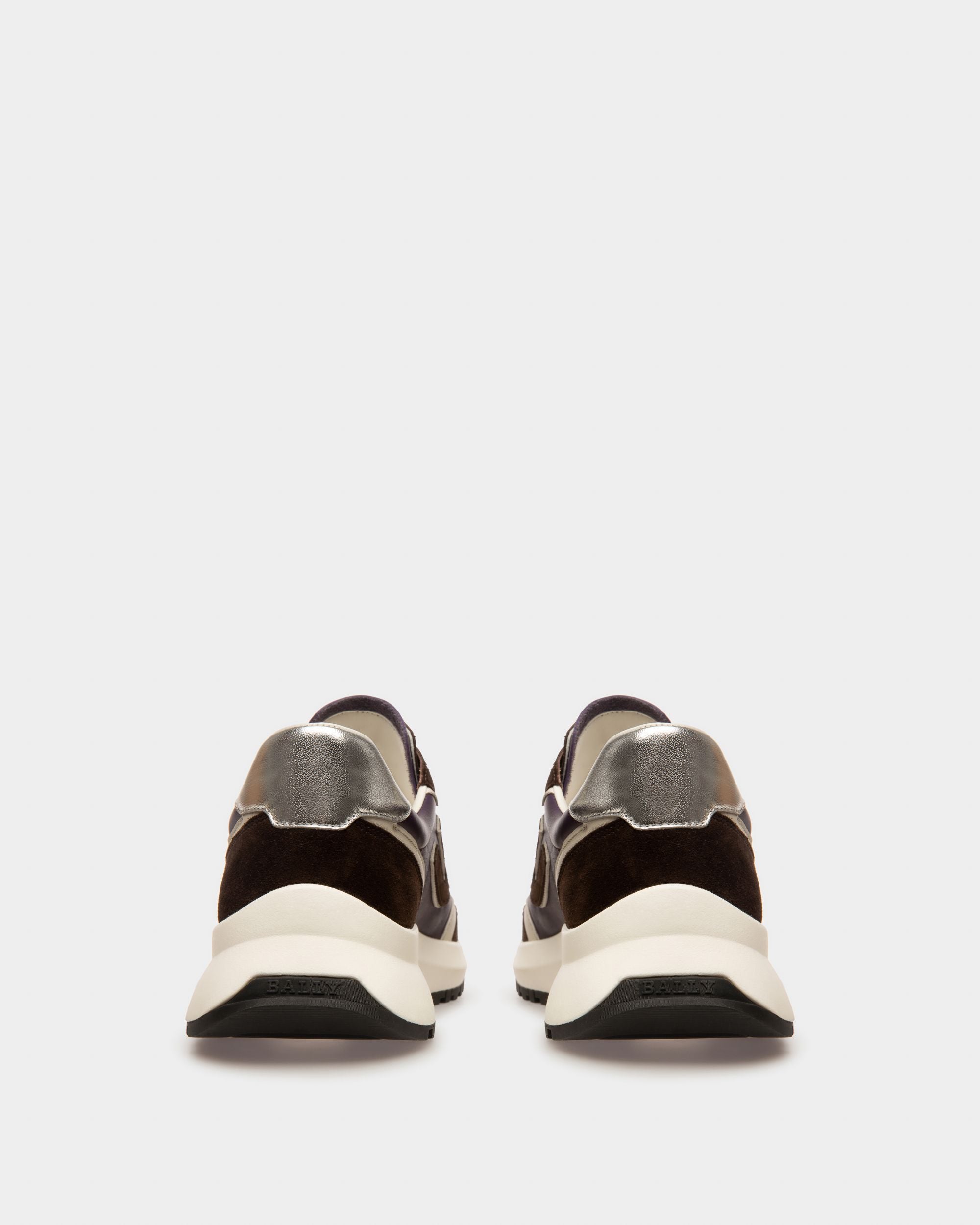 Demmy Leather Sneakers In Ebony Brown And Purple - Women's - Bally - 04
