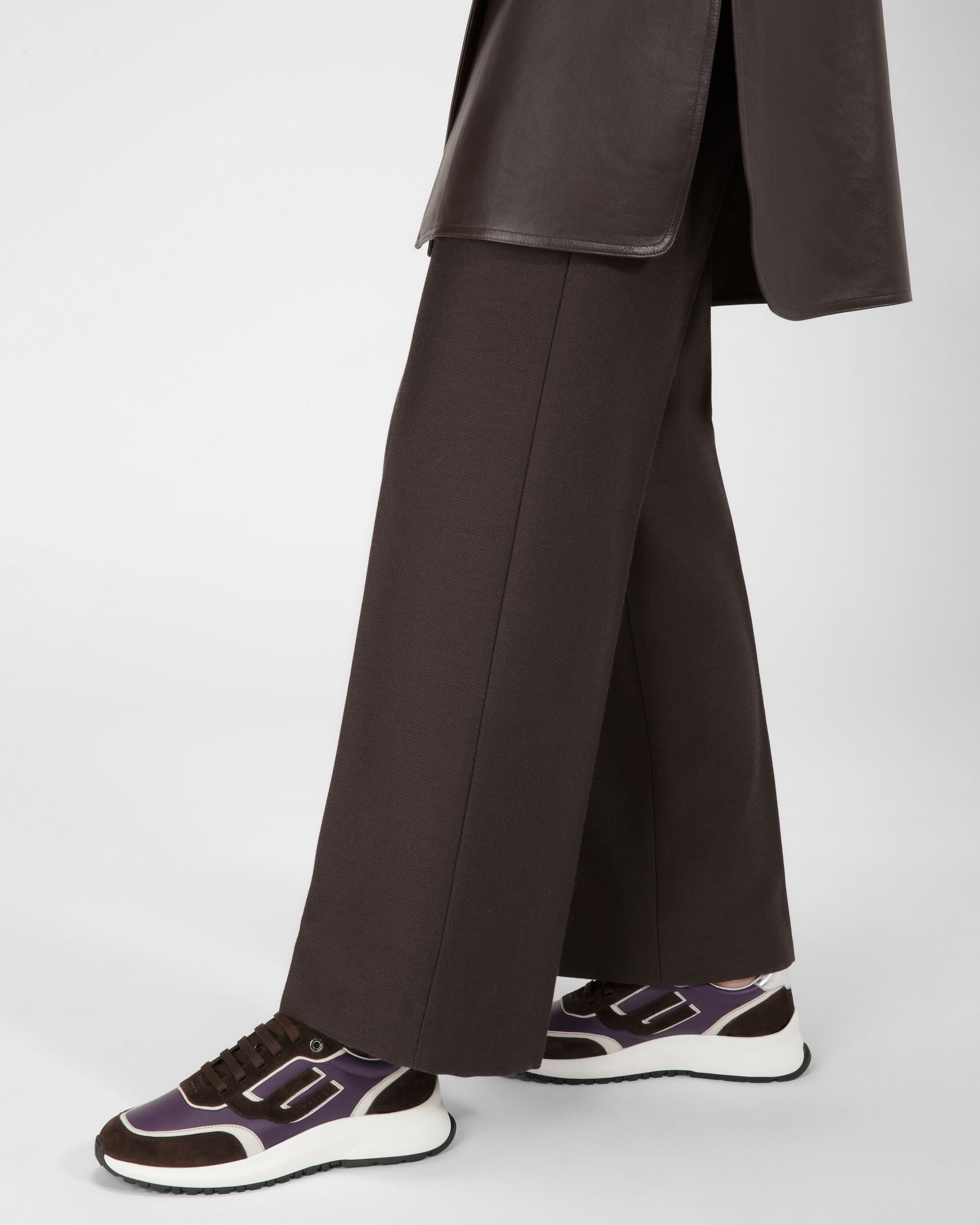 Demmy Leather Sneakers In Ebony Brown And Purple - Women's - Bally - 05