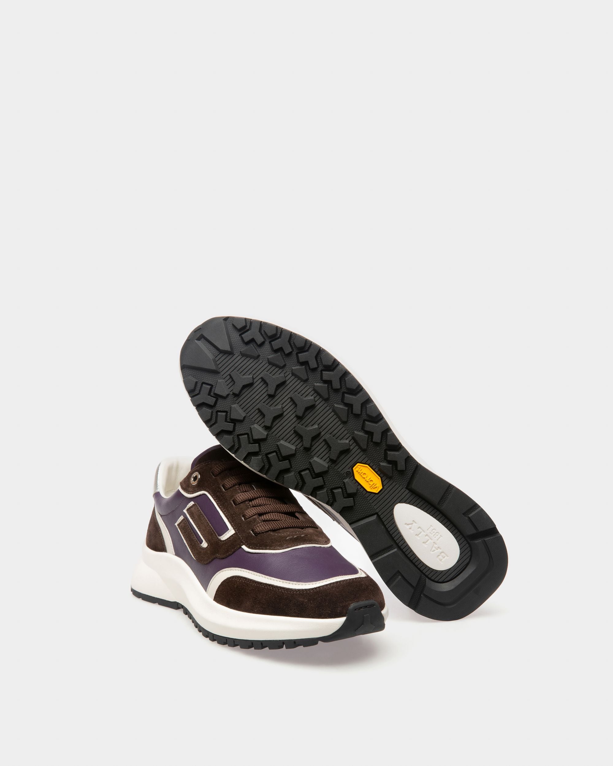 Demmy Leather Sneakers In Ebony Brown And Purple - Women's - Bally - 06
