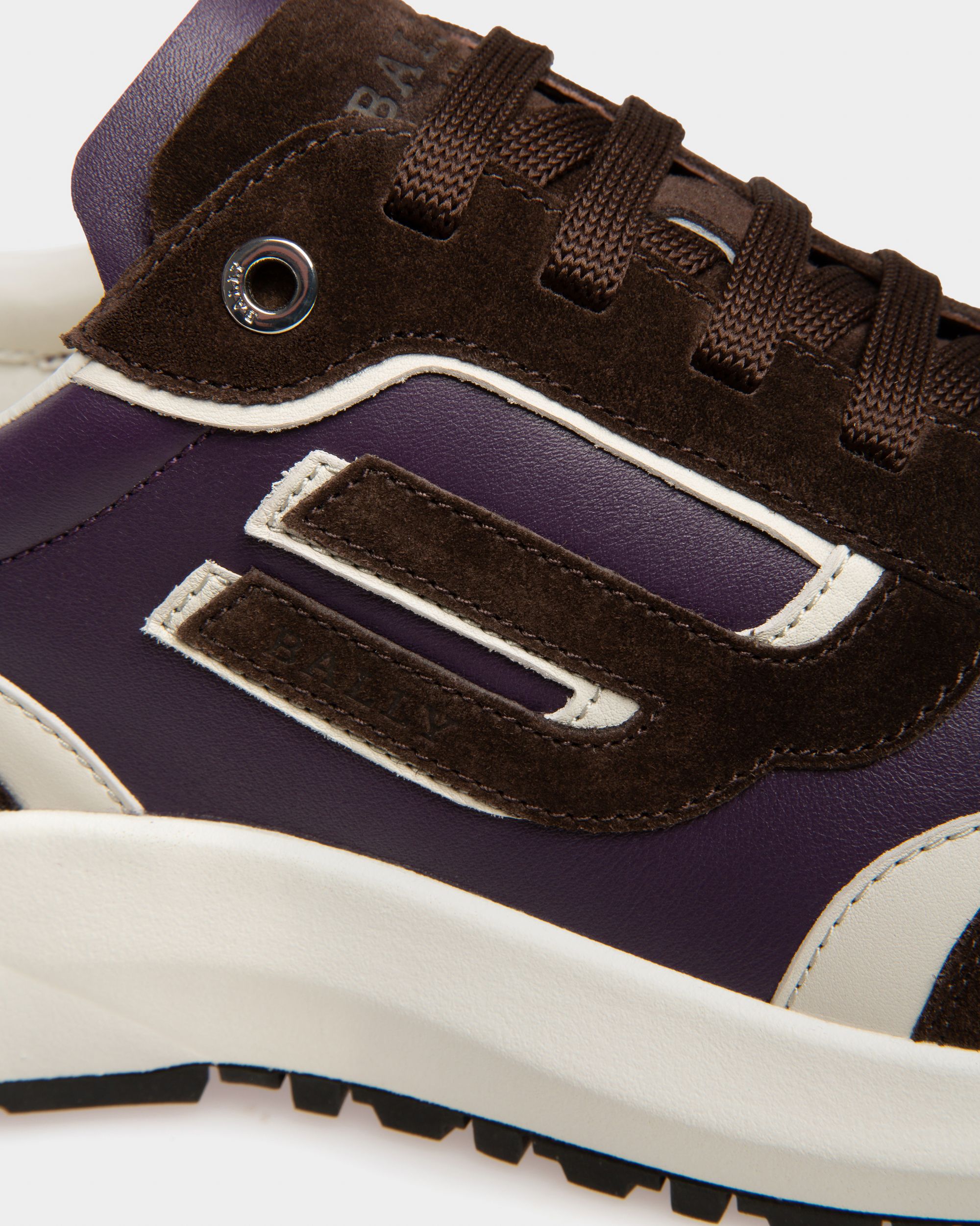 Demmy Leather Sneakers In Ebony Brown And Purple - Women's - Bally - 07