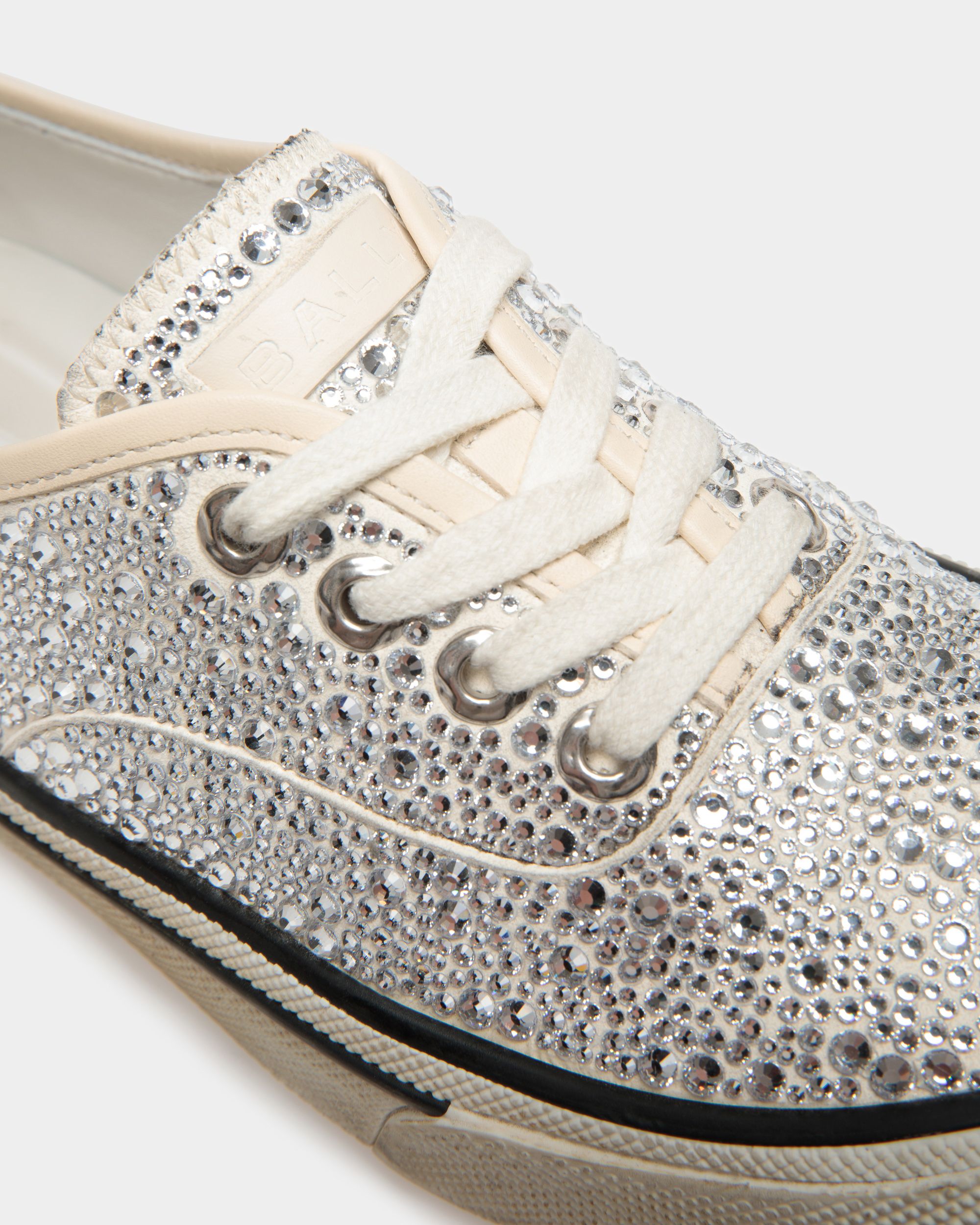 Lawren Sneakers In Bone Leather And Rhinestones - Women's - Bally - 06