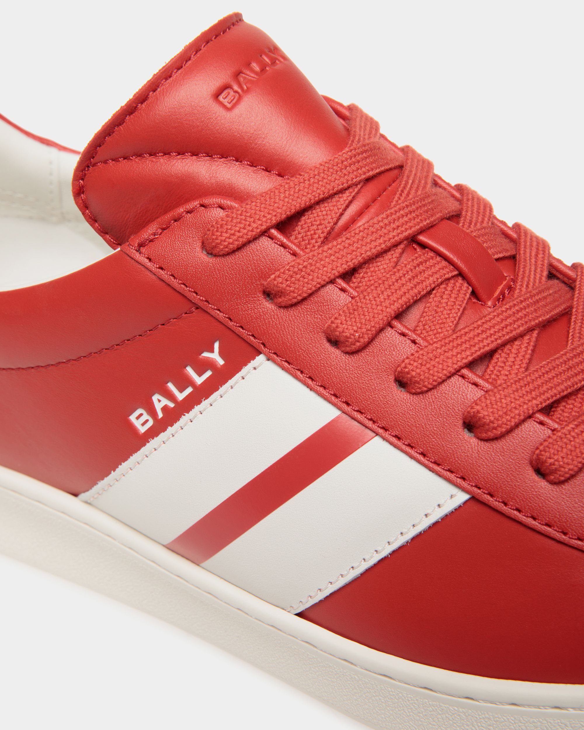Women s Tennis Sneaker In Candy Red And White Leather Bally