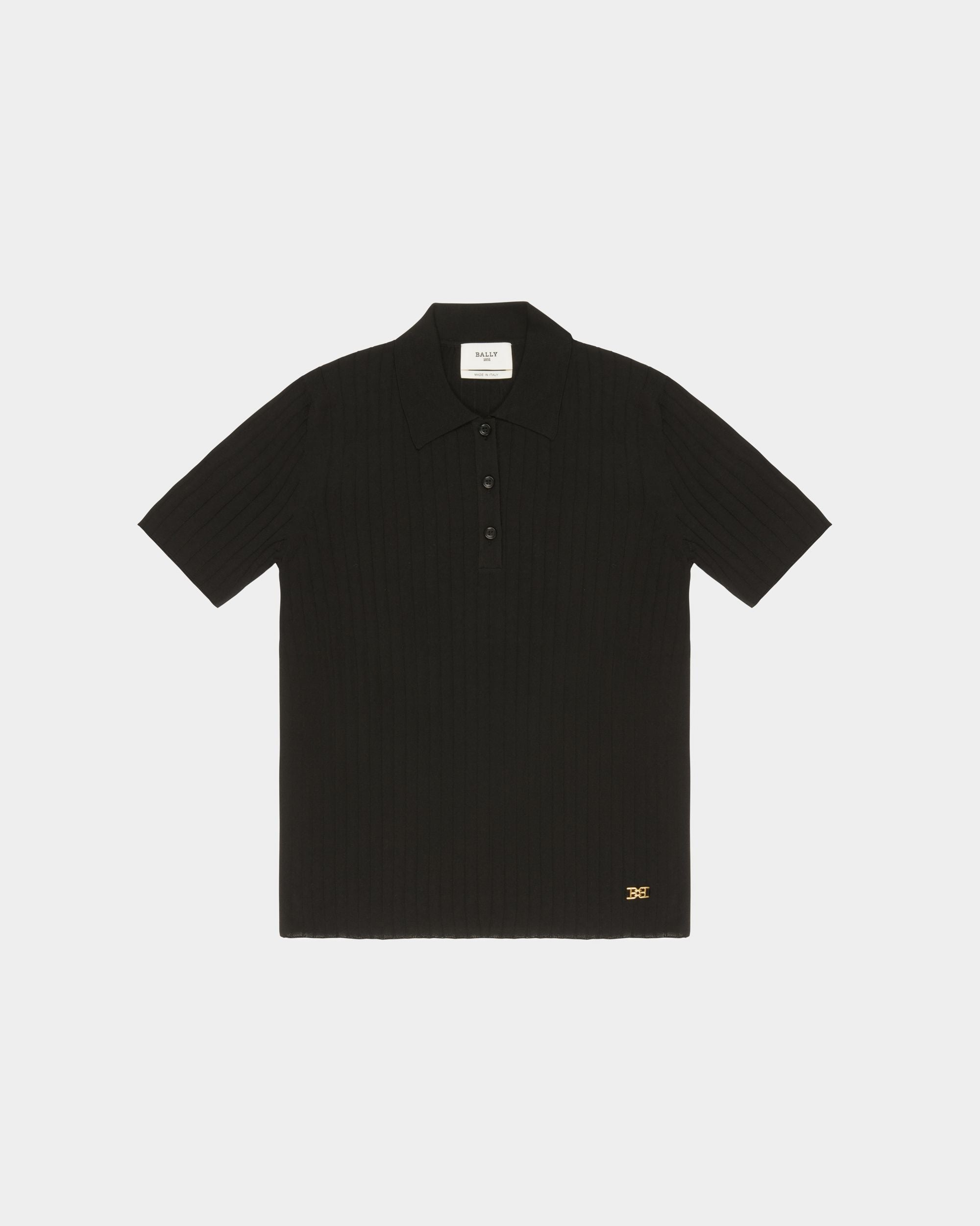 Cotton And Silk Polo Shirt In Black - Women's - Bally - 01