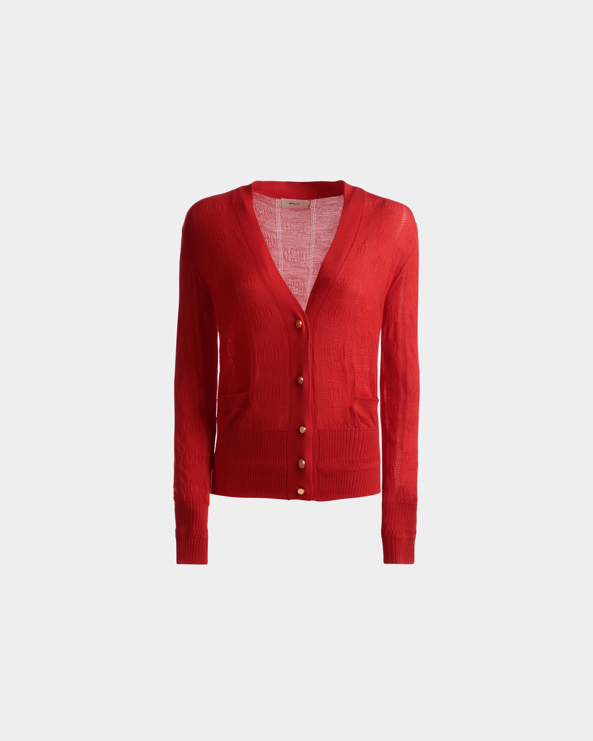 Knit Detail Cardigan In Deep Ruby Wool - Women's - Bally - 01