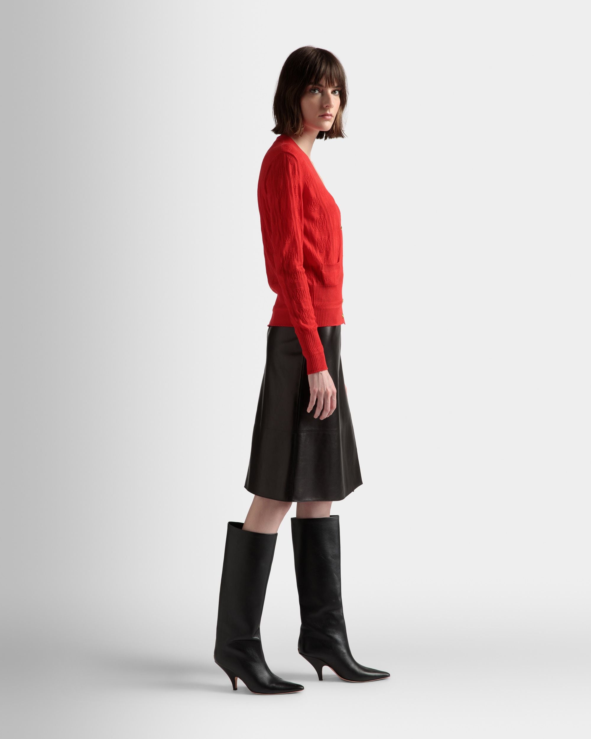 Knit Detail Cardigan In Deep Ruby Wool - Women's - Bally - 05