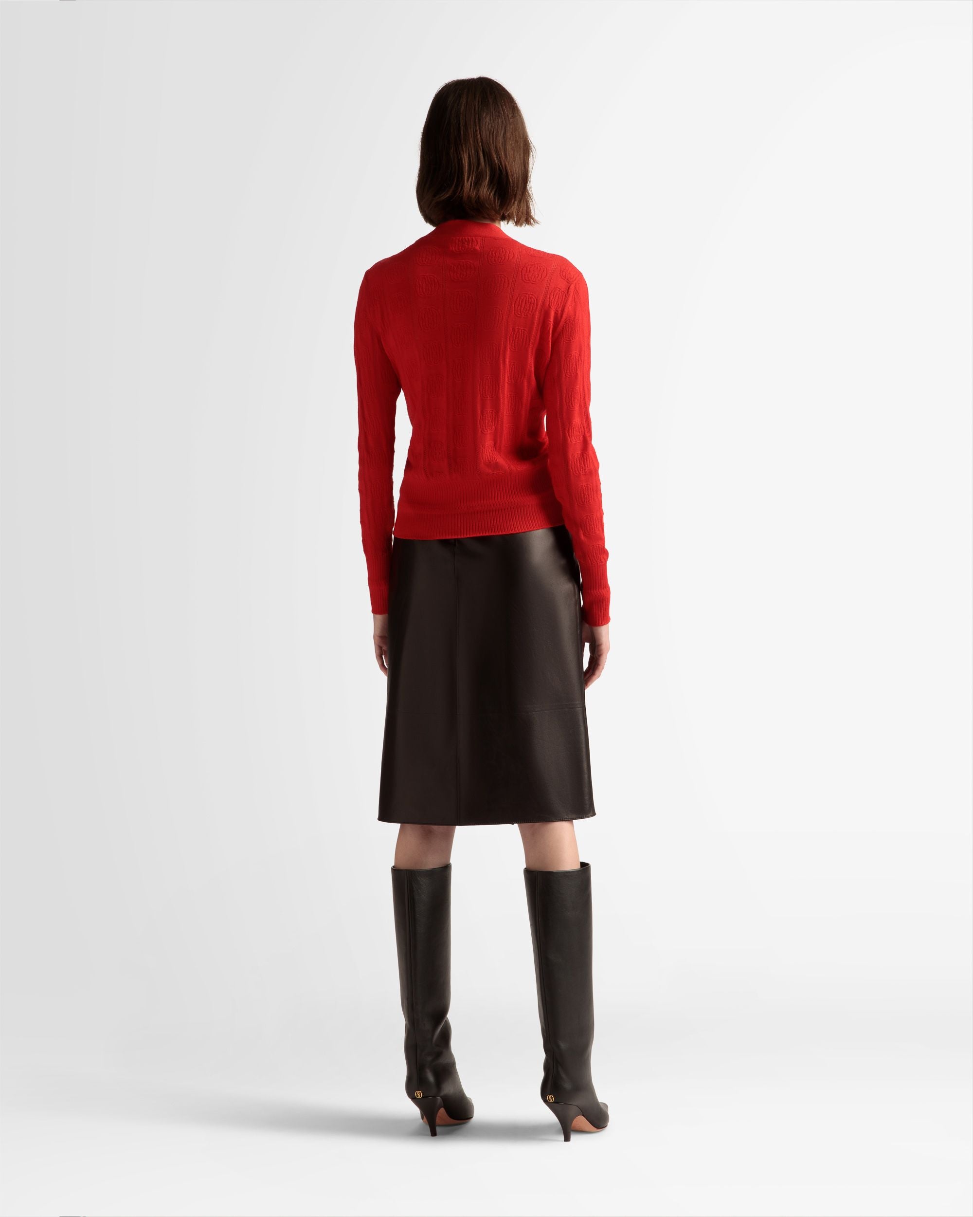 Knit Detail Cardigan In Deep Ruby Wool - Women's - Bally - 06