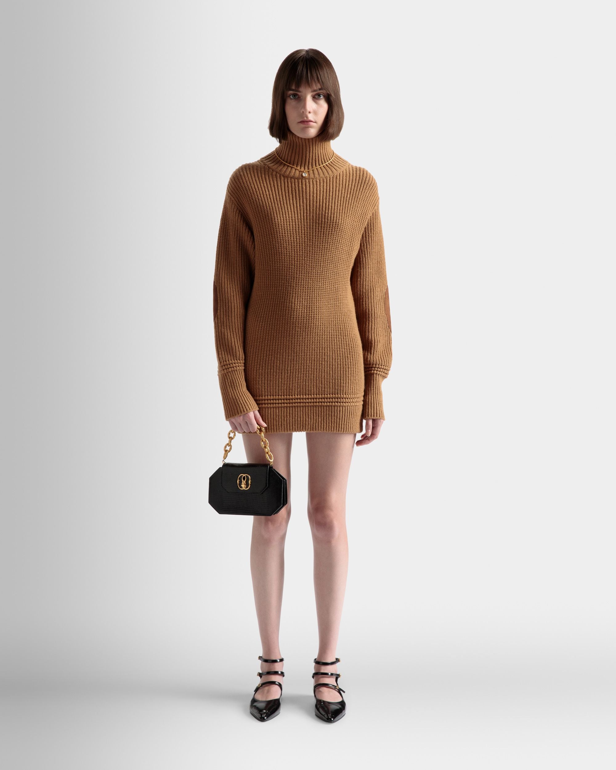 Roll Neck Dress In Brown Mixed Wool - Women's - Bally - 02