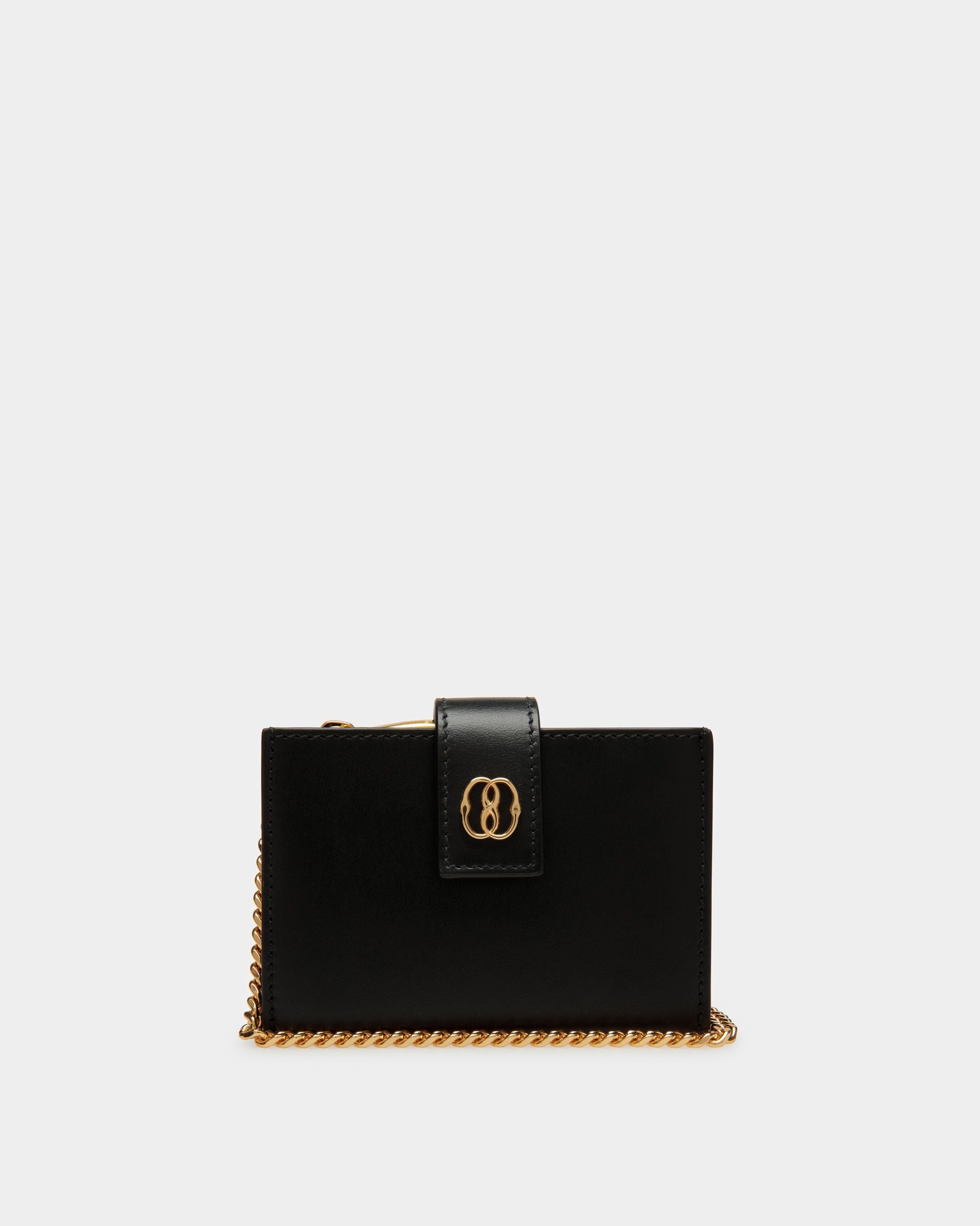 Emblem Card Holder In Black Leather - Women's - Bally - 01