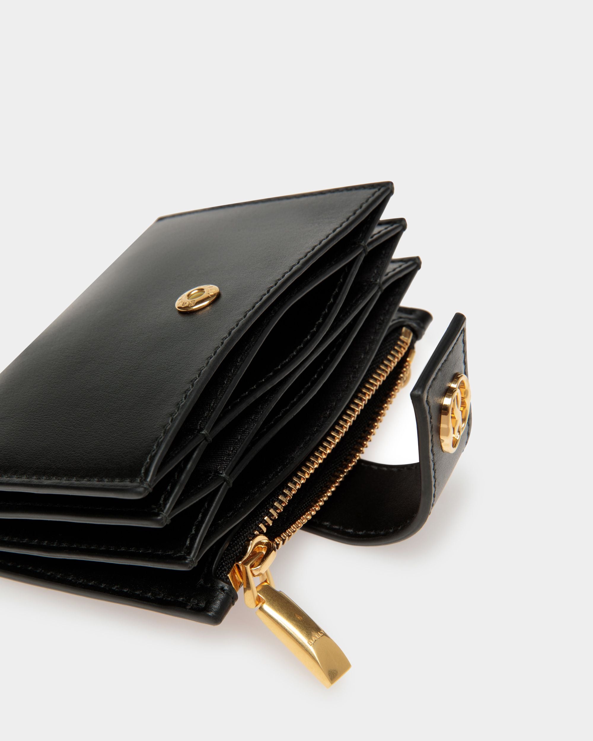 Emblem Card Holder In Black Leather - Women's - Bally - 04